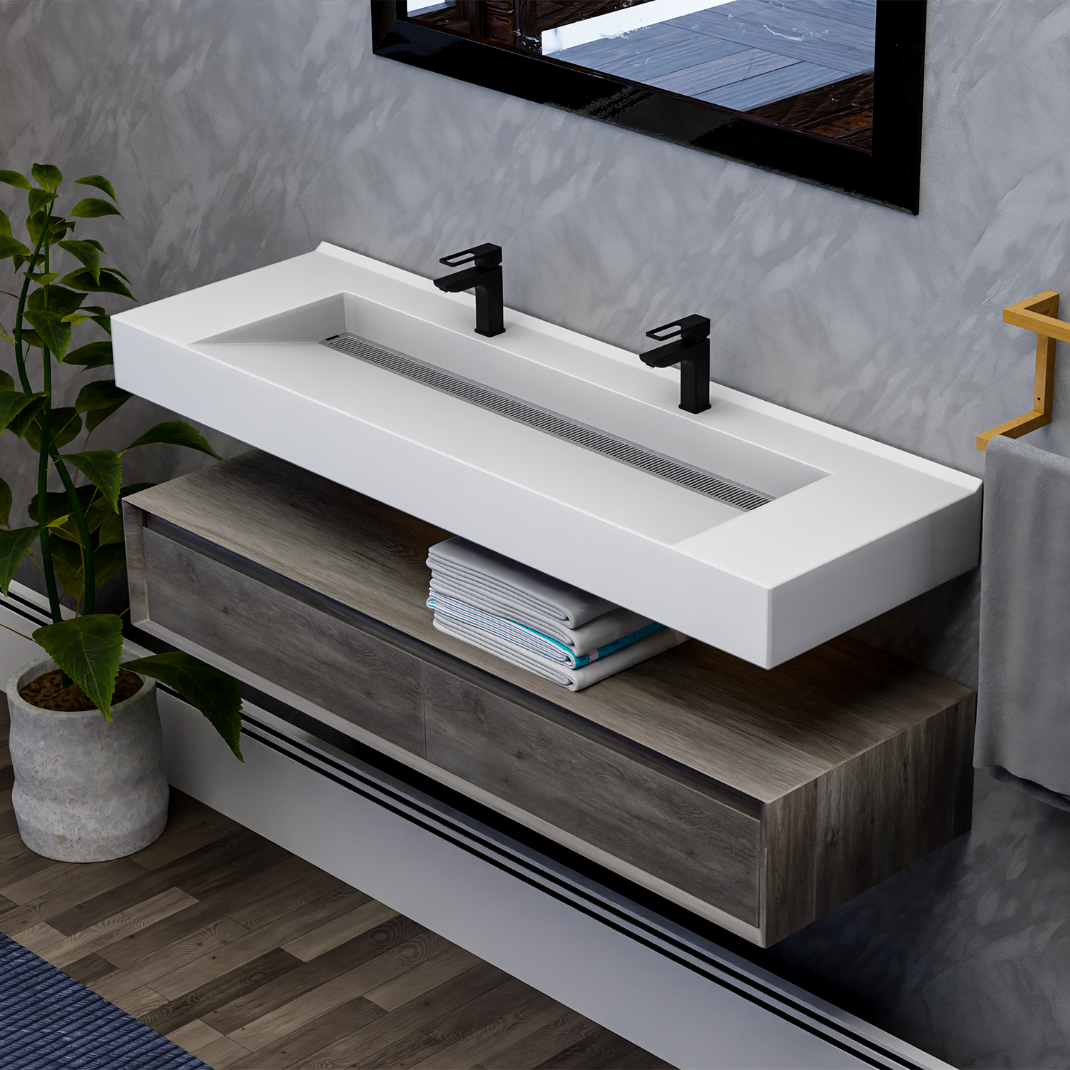 Alysa 60" Floating Bathroom Vanity Set with FLX16 Acrylic Sink/Double Faucet Hole