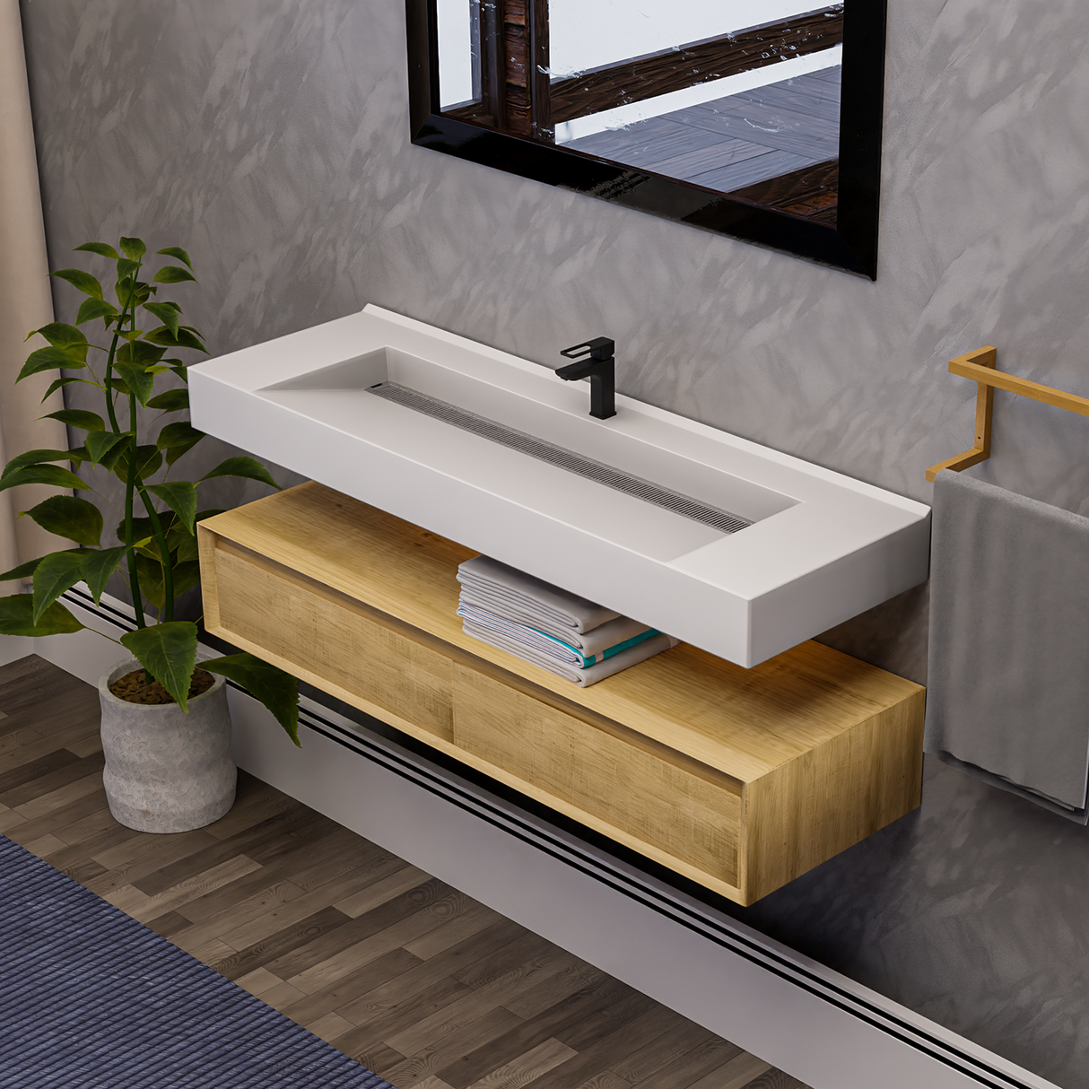 Alysa 60" Floating Bathroom Vanity Set with FLX16 Acrylic Single Sink Top