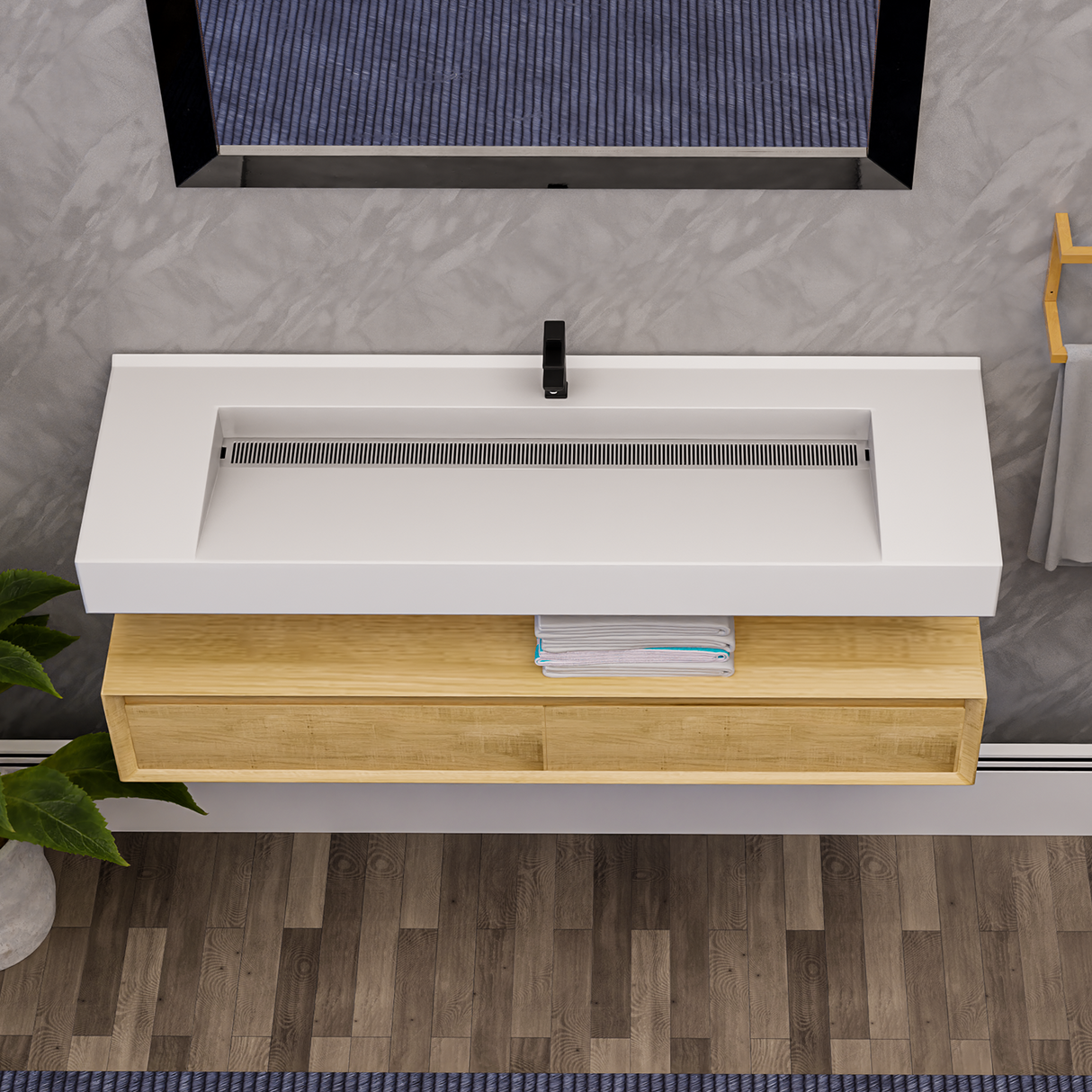 Alysa 60" Floating Bathroom Vanity Set with FLX16 Acrylic Single Sink Top