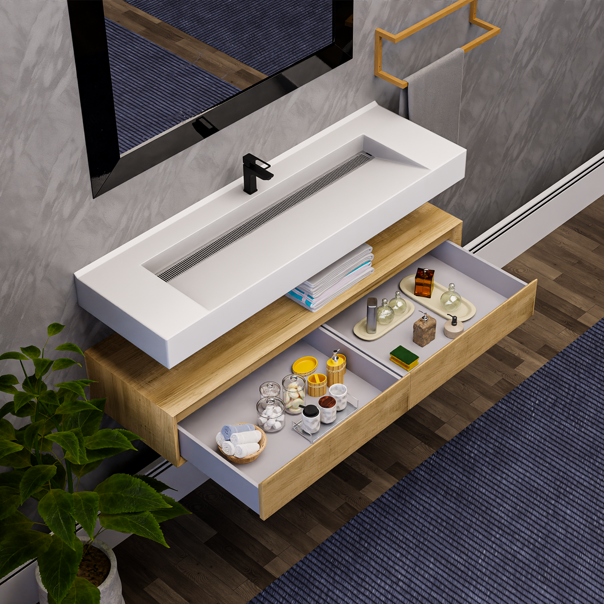 Alysa 60" Floating Bathroom Vanity Set with FLX16 Acrylic Single Sink Top