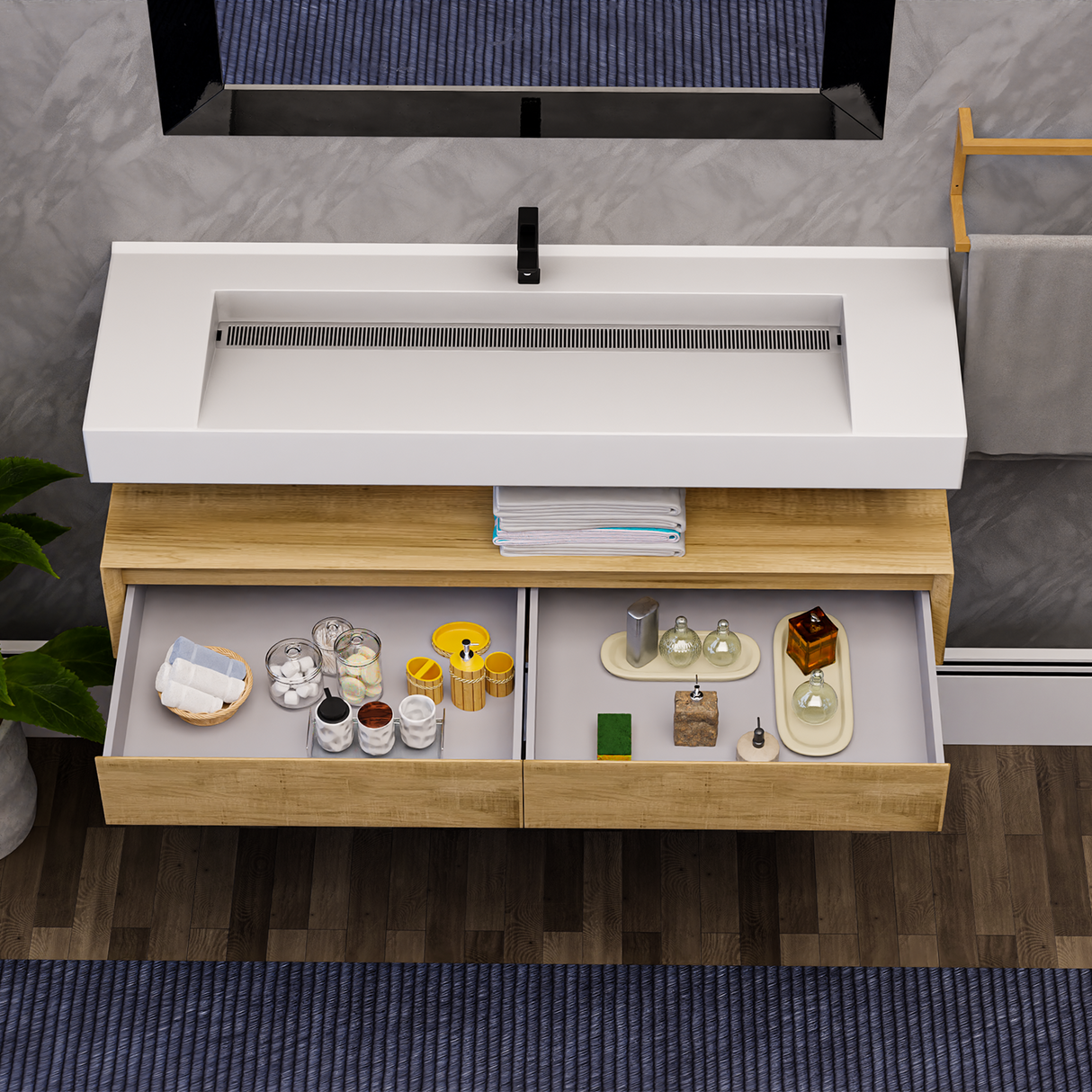 Alysa 60" Floating Bathroom Vanity Set with FLX16 Acrylic Single Sink Top