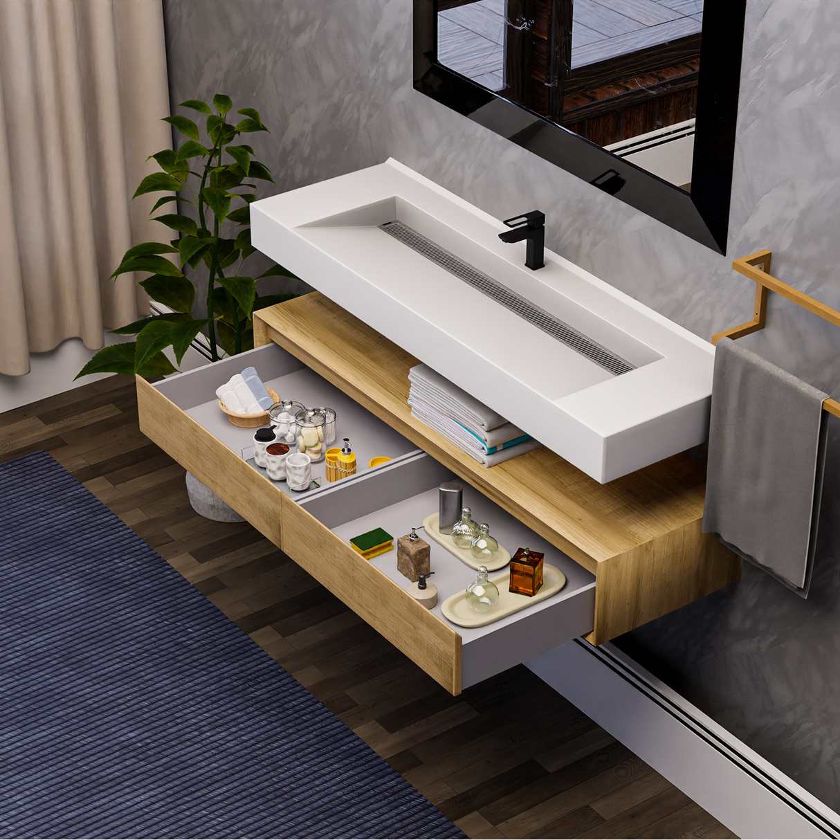 Alysa 60" Floating Bathroom Vanity Set with FLX16 Acrylic Single Sink Top