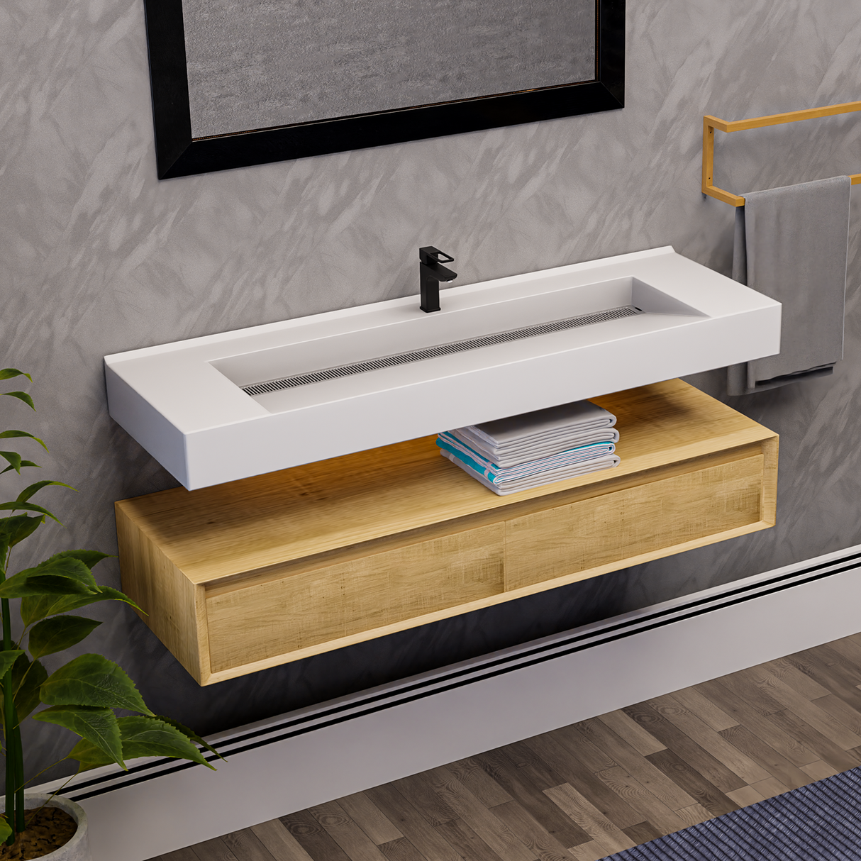 Alysa 60" Floating Bathroom Vanity Set with FLX16 Acrylic Single Sink Top