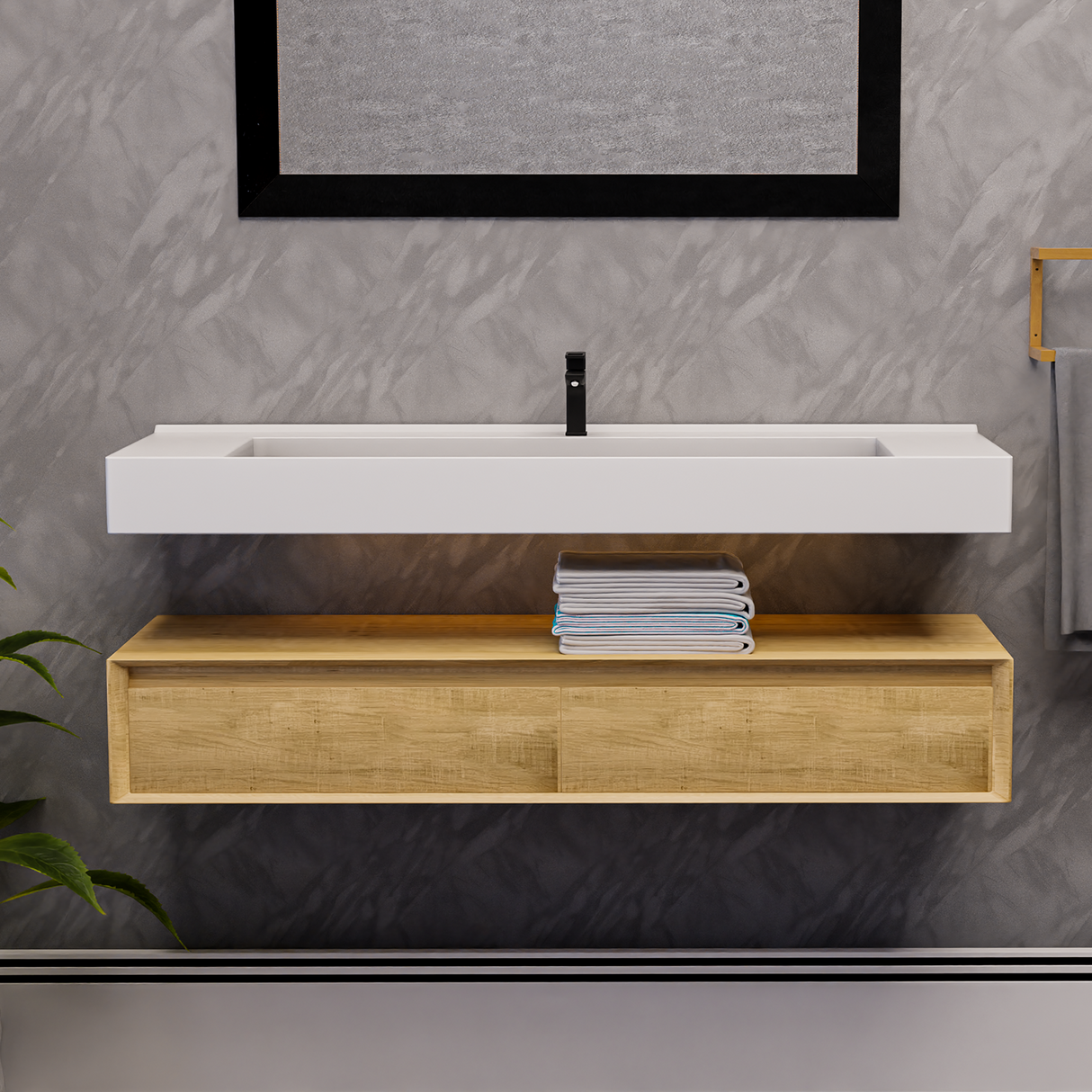 Alysa 60" Floating Bathroom Vanity Set with FLX16 Acrylic Single Sink Top