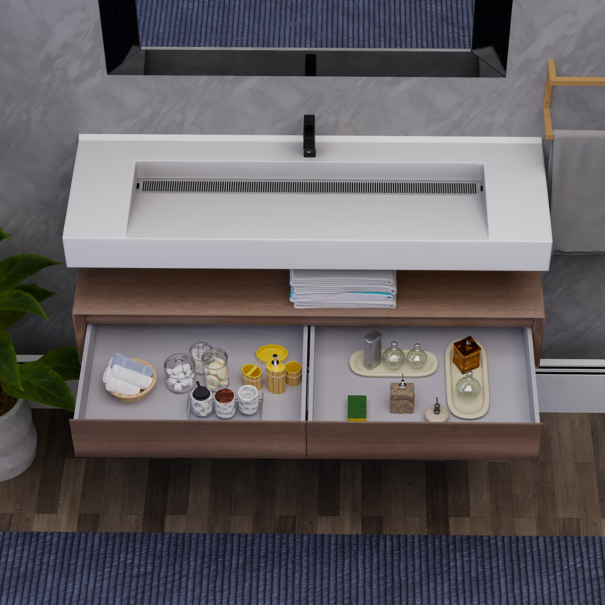 Alysa 60" Floating Bathroom Vanity Set with FLX16 Acrylic Single Sink Top