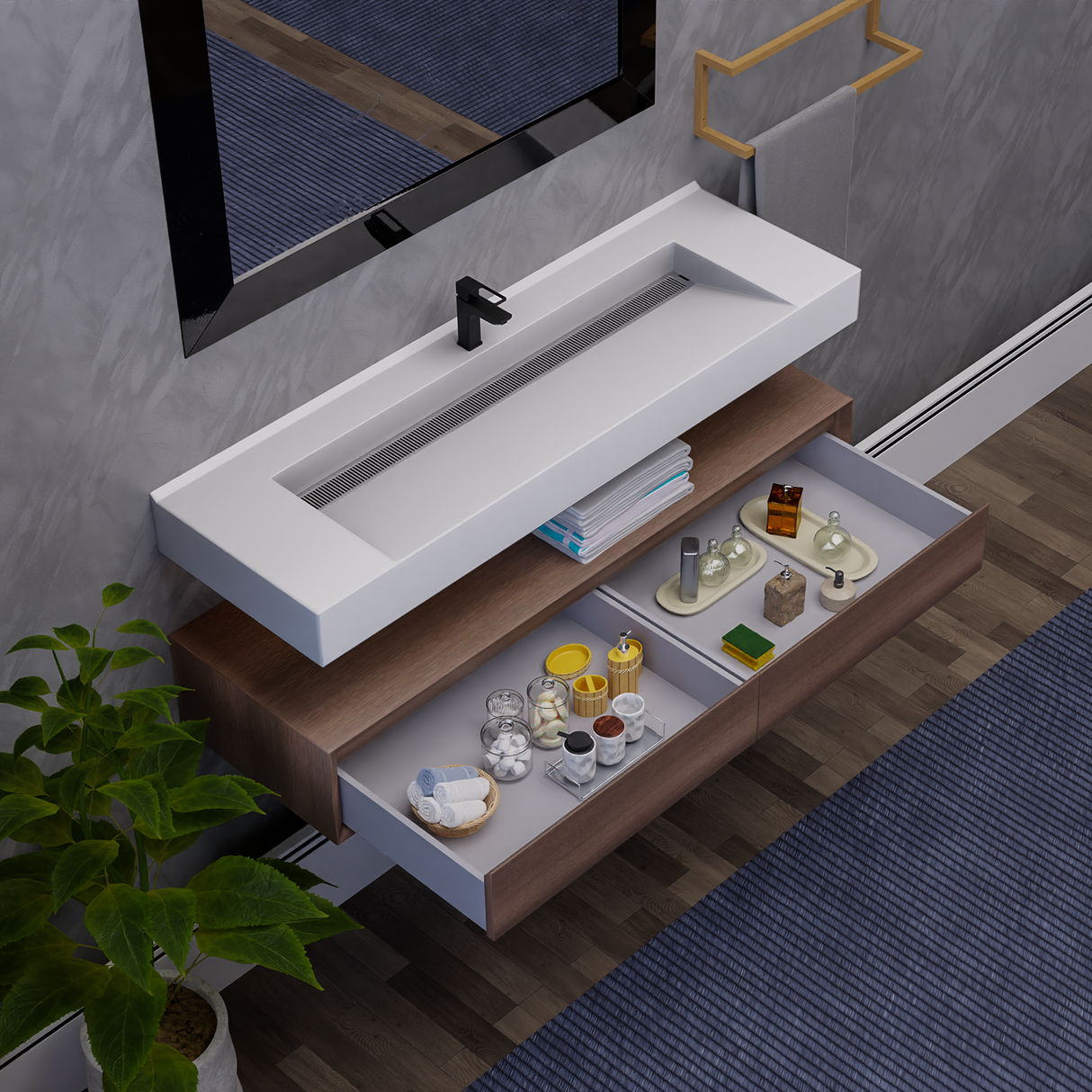 Alysa 60" Floating Bathroom Vanity Set with FLX16 Acrylic Single Sink Top