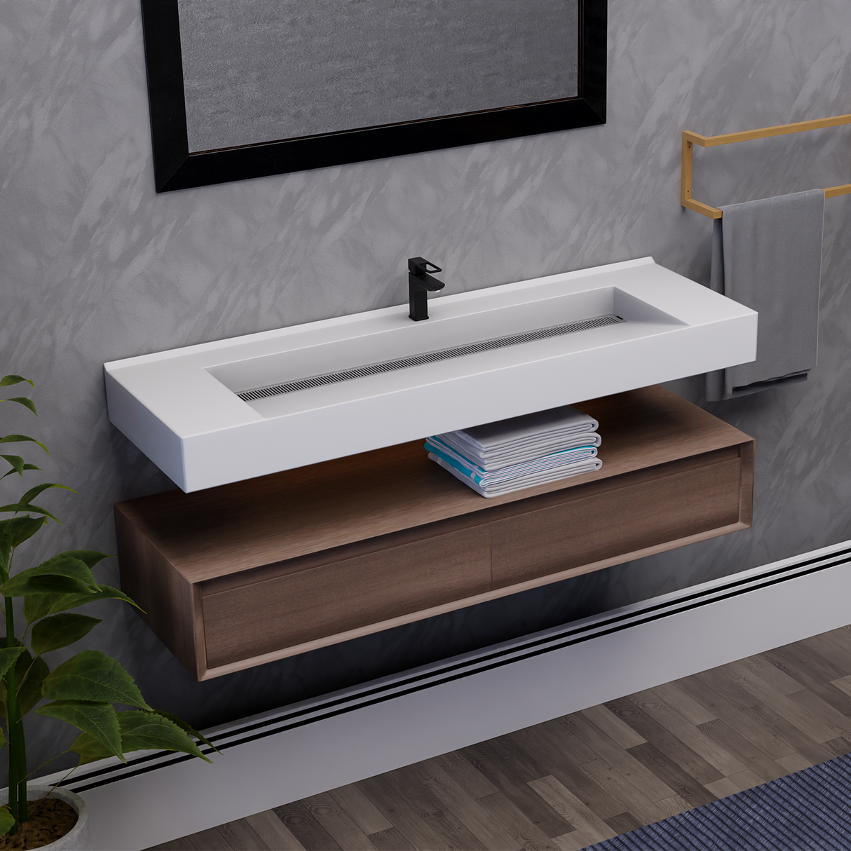 Alysa 60" Floating Bathroom Vanity Set with FLX16 Acrylic Single Sink Top