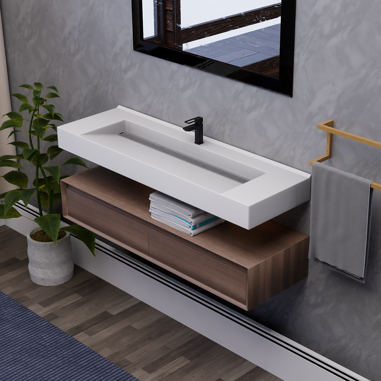 Alysa 60" Floating Bathroom Vanity Set with FLX16 Acrylic Single Sink Top