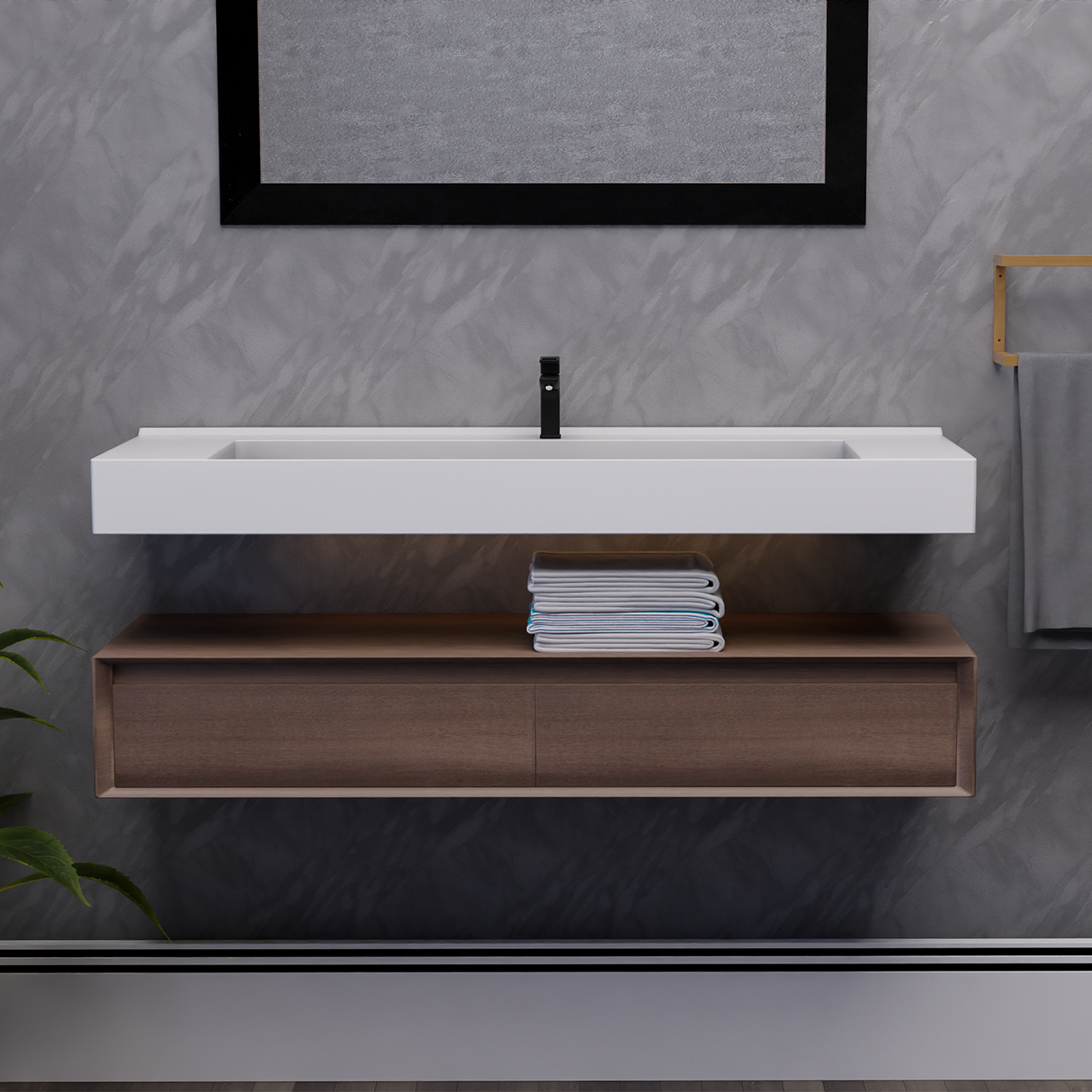 Alysa 60" Floating Bathroom Vanity Set with FLX16 Acrylic Single Sink Top