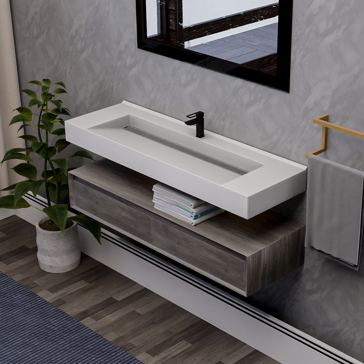 Alysa 60" Floating Bathroom Vanity Set with FLX16 Acrylic Single Sink Top