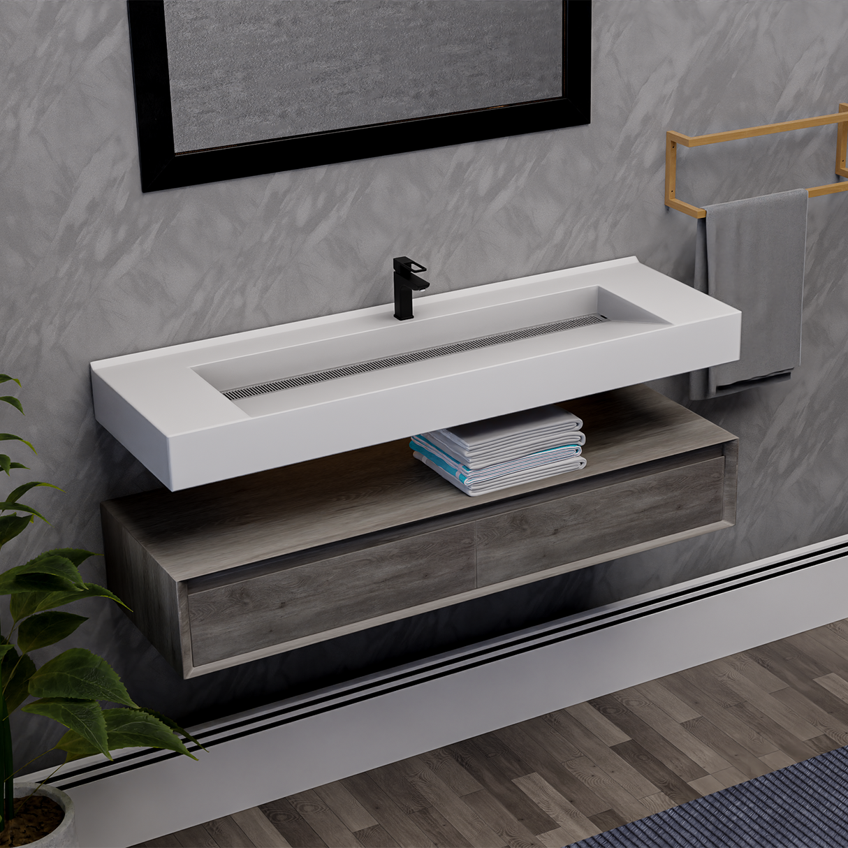 Alysa 60" Floating Bathroom Vanity Set with FLX16 Acrylic Single Sink Top