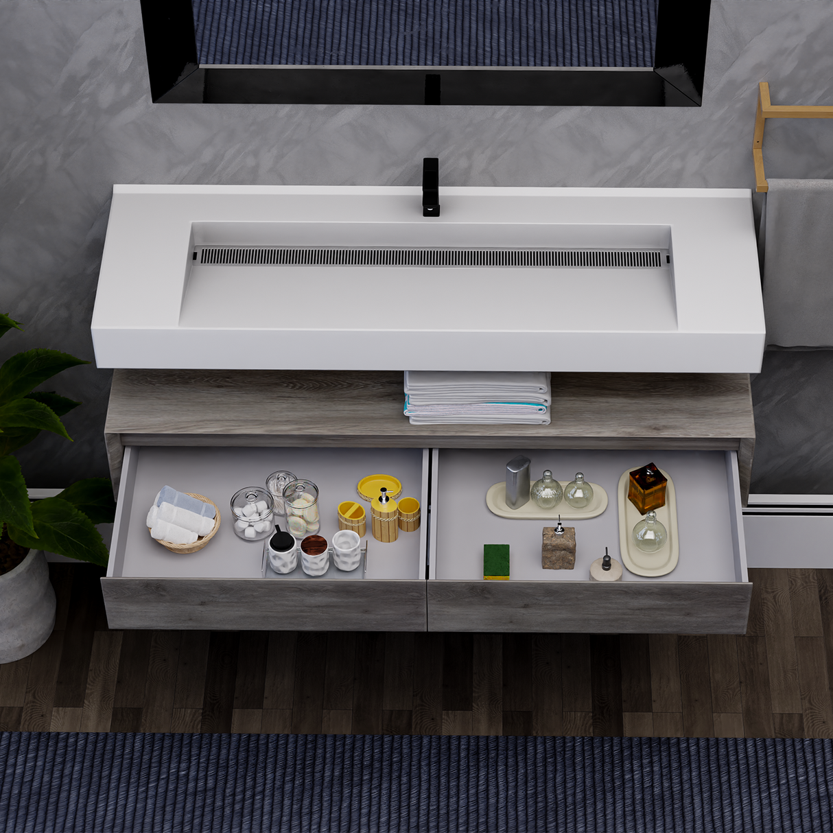 Alysa 60" Floating Bathroom Vanity Set with FLX16 Acrylic Single Sink Top