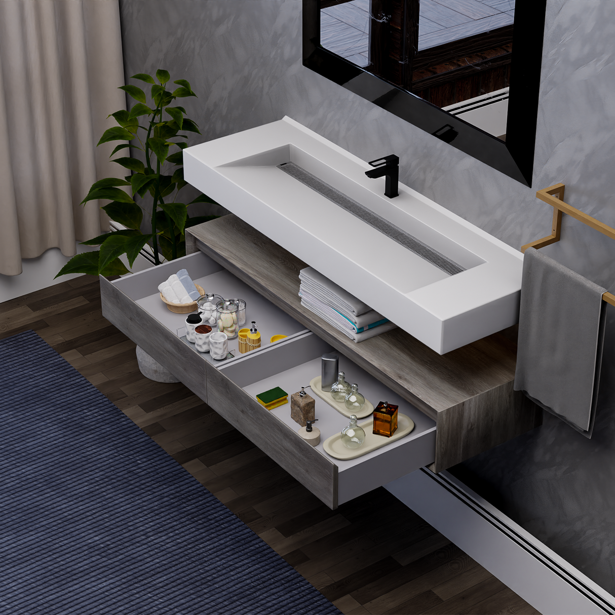 Alysa 60" Floating Bathroom Vanity Set with FLX16 Acrylic Single Sink Top