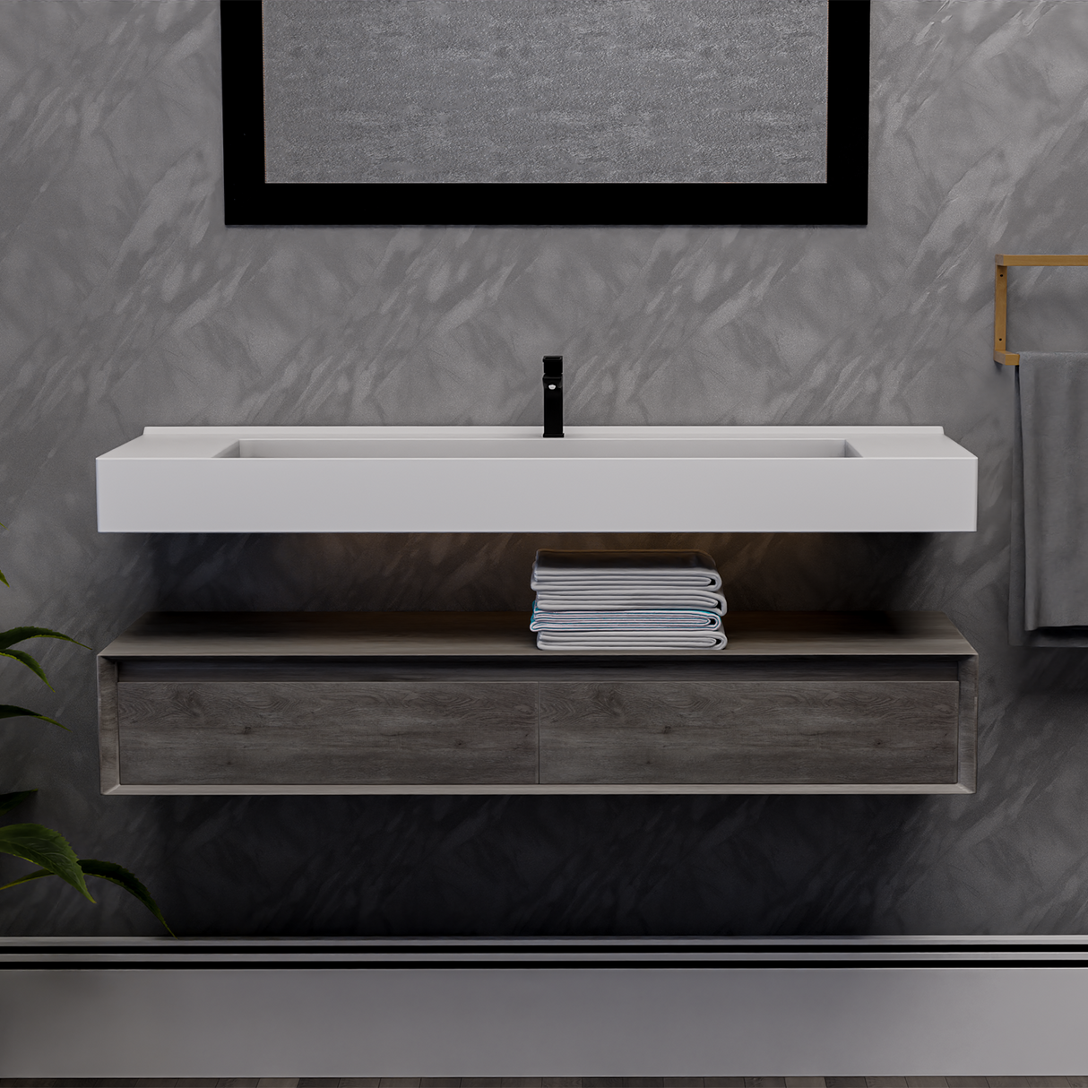 Alysa 60" Floating Bathroom Vanity Set with FLX16 Acrylic Single Sink Top