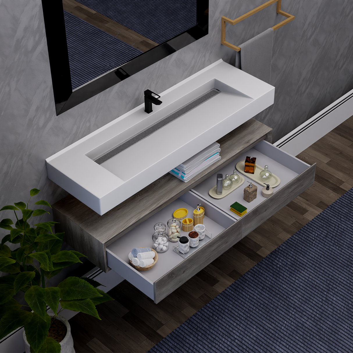 Alysa 60" Floating Bathroom Vanity Set with FLX16 Acrylic Single Sink Top