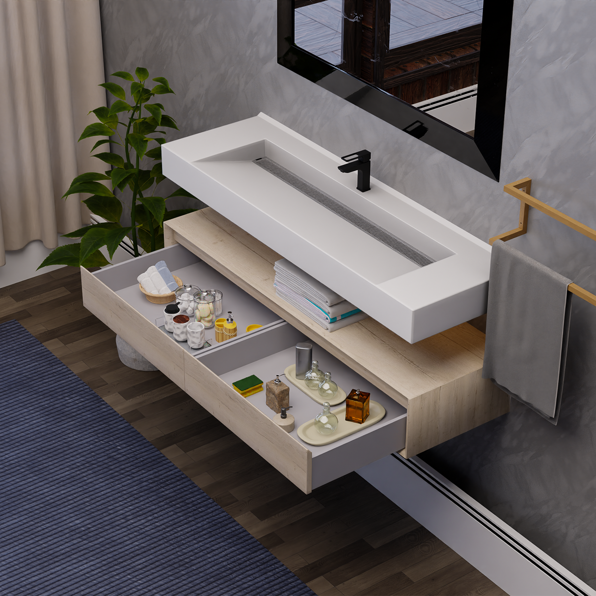 Alysa 60" Floating Bathroom Vanity Set with FLX16 Acrylic Single Sink Top