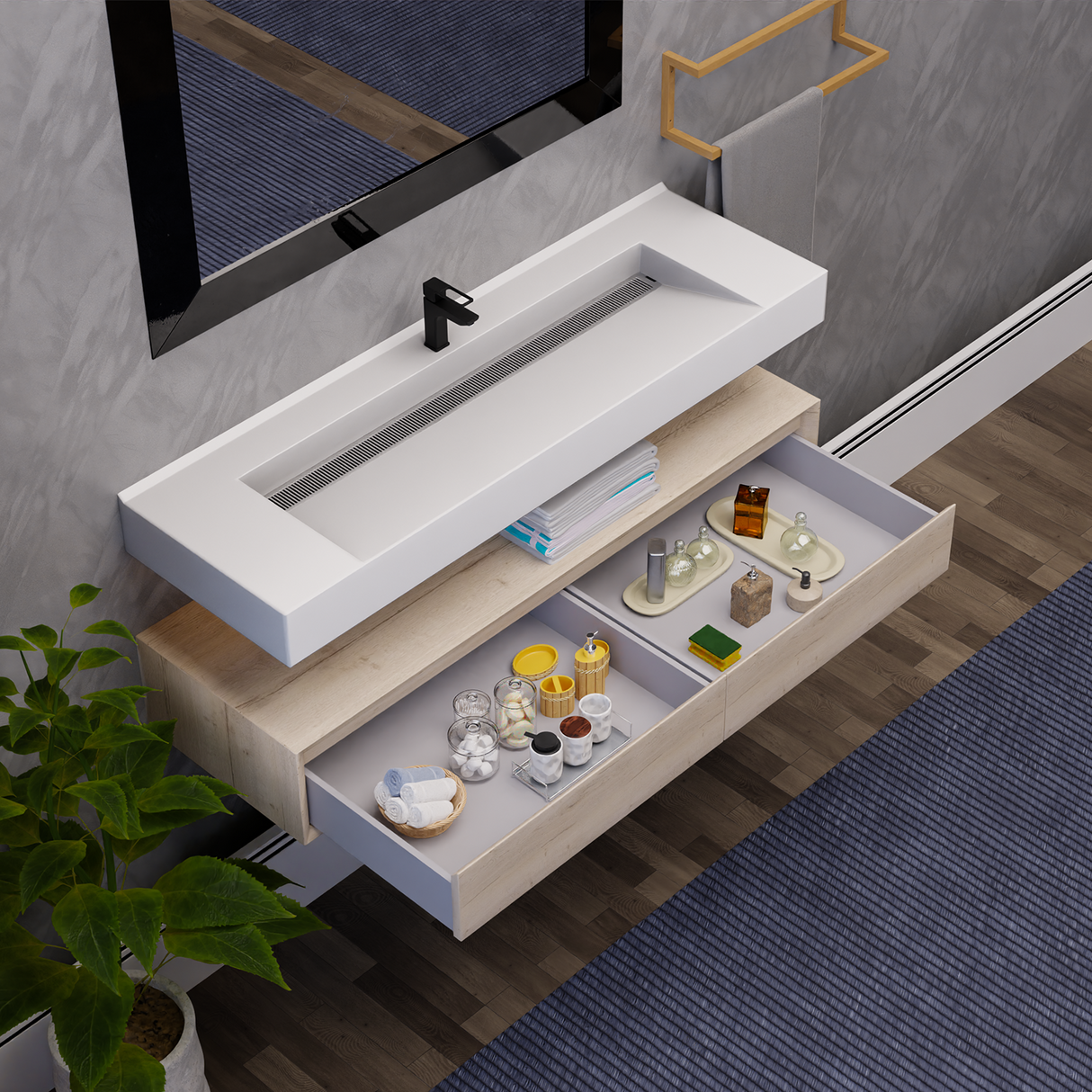 Alysa 60" Floating Bathroom Vanity Set with FLX16 Acrylic Single Sink Top