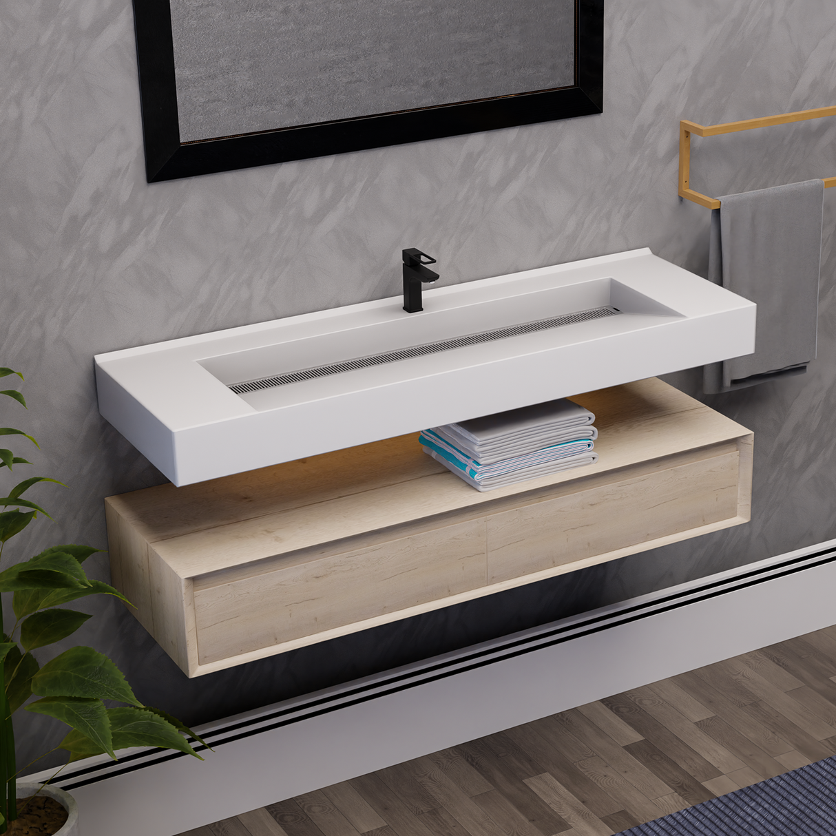 Alysa 60" Floating Bathroom Vanity Set with FLX16 Acrylic Single Sink Top