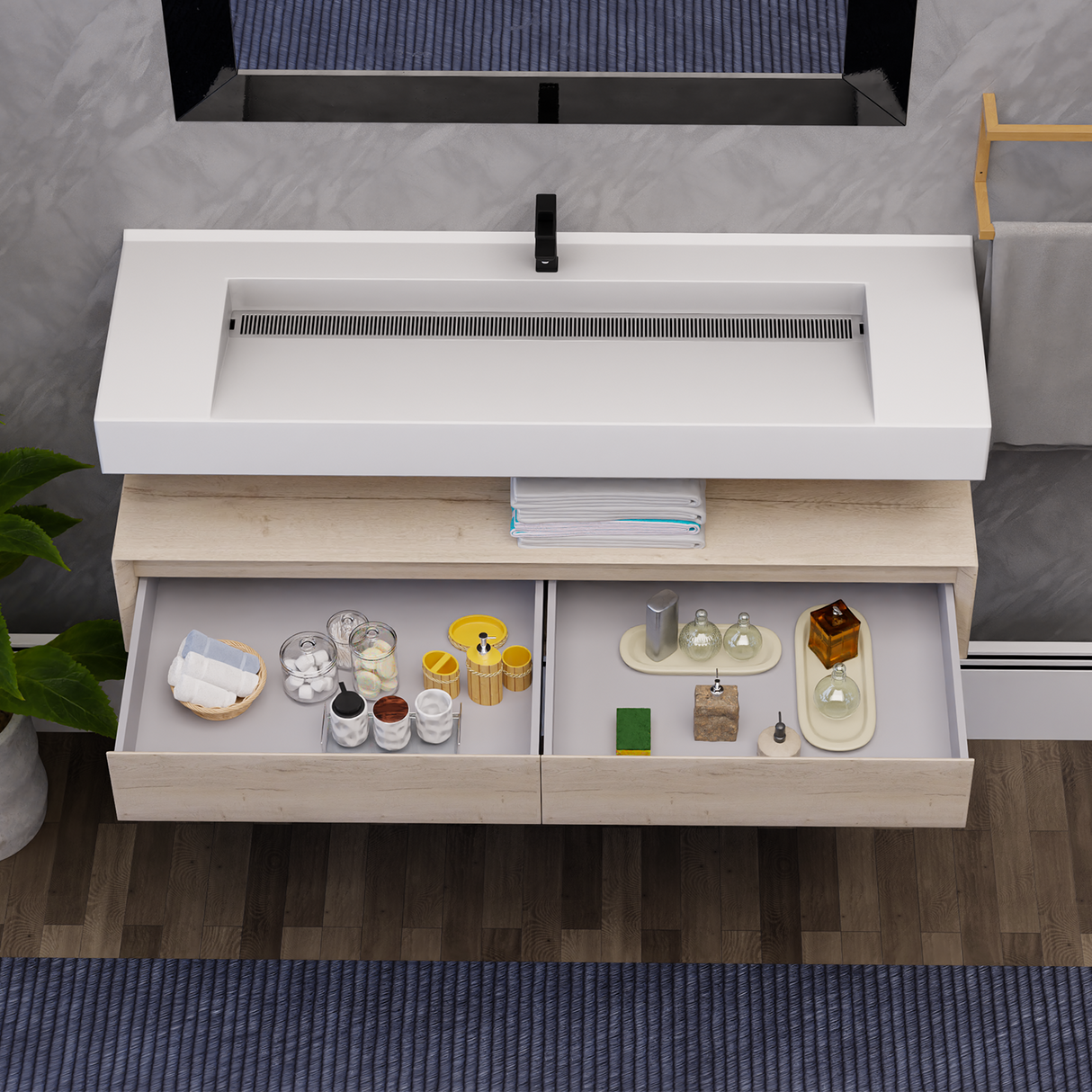 Alysa 60" Floating Bathroom Vanity Set with FLX16 Acrylic Single Sink Top