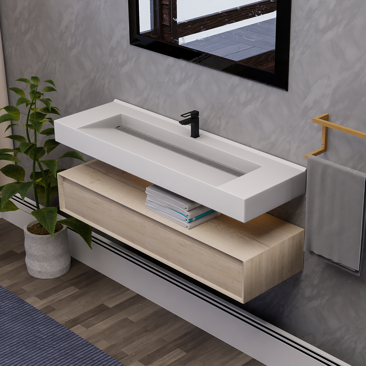 Alysa 60" Floating Bathroom Vanity Set with FLX16 Acrylic Single Sink Top