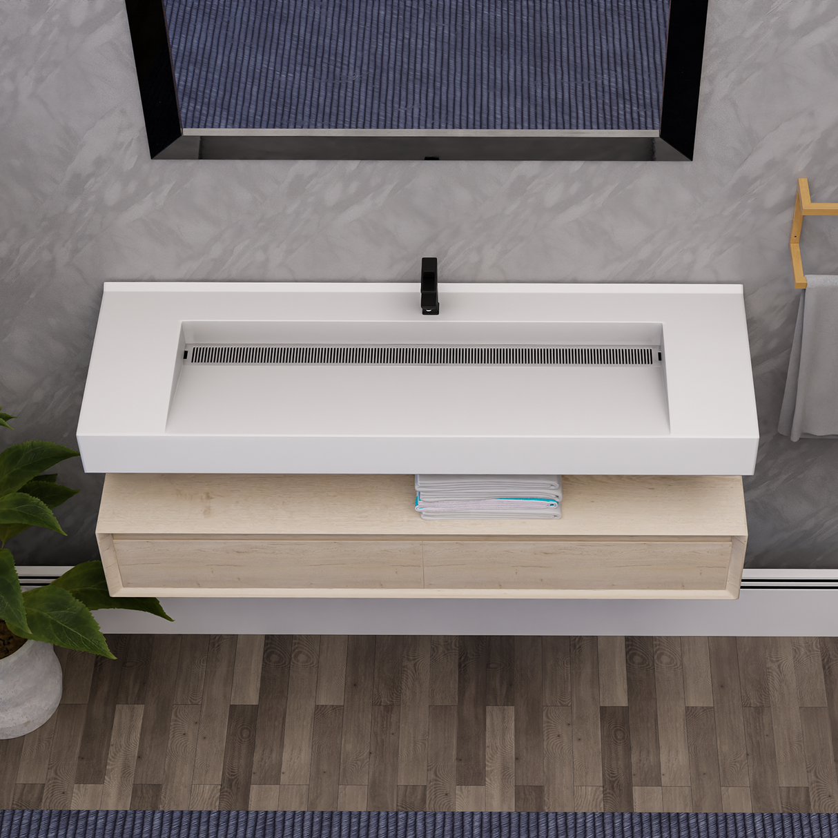 Alysa 60" Floating Bathroom Vanity Set with FLX16 Acrylic Single Sink Top