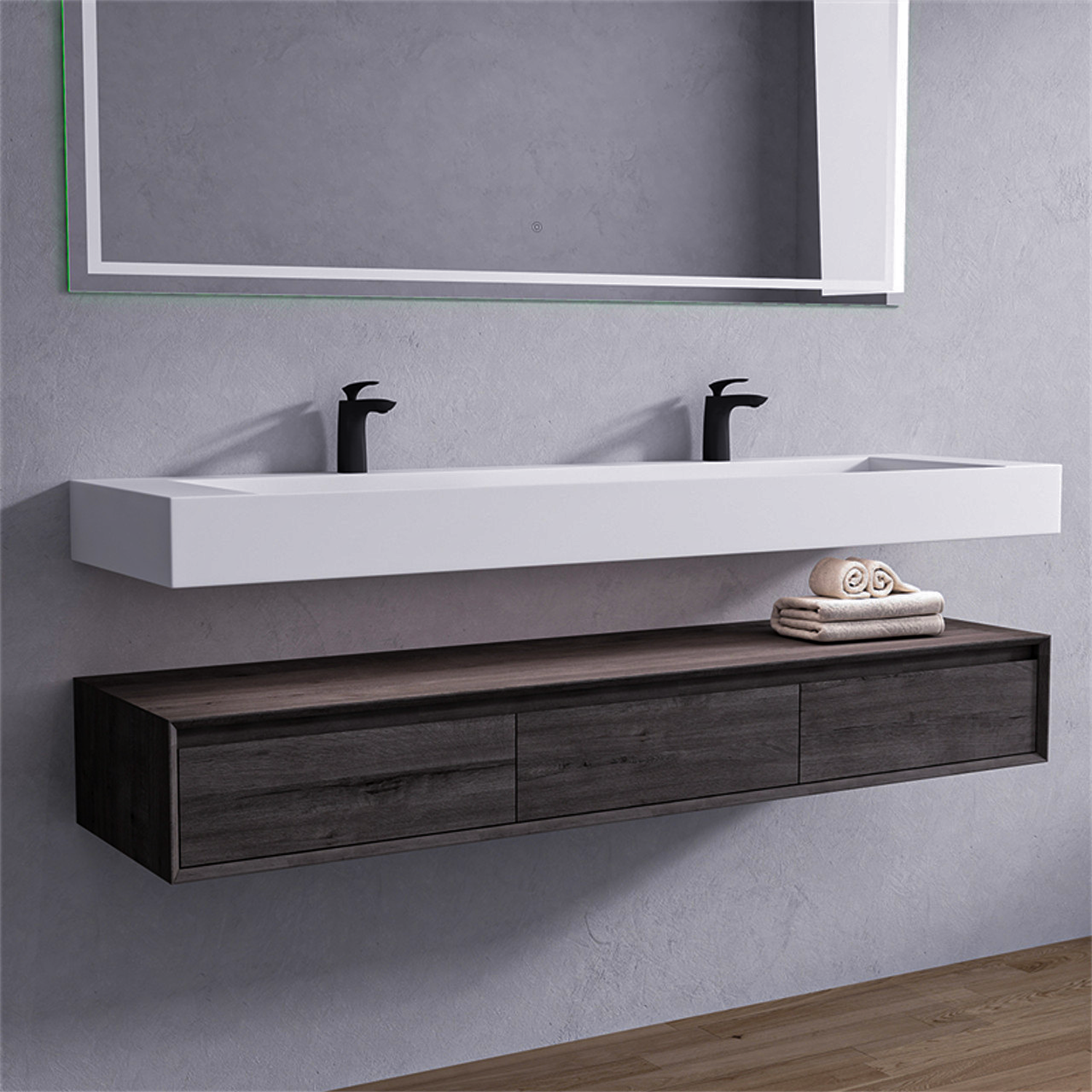 Alysa 72" Floating Bathroom Vanity Set with FLX16 Acrylic Sink/Double Faucet Hole