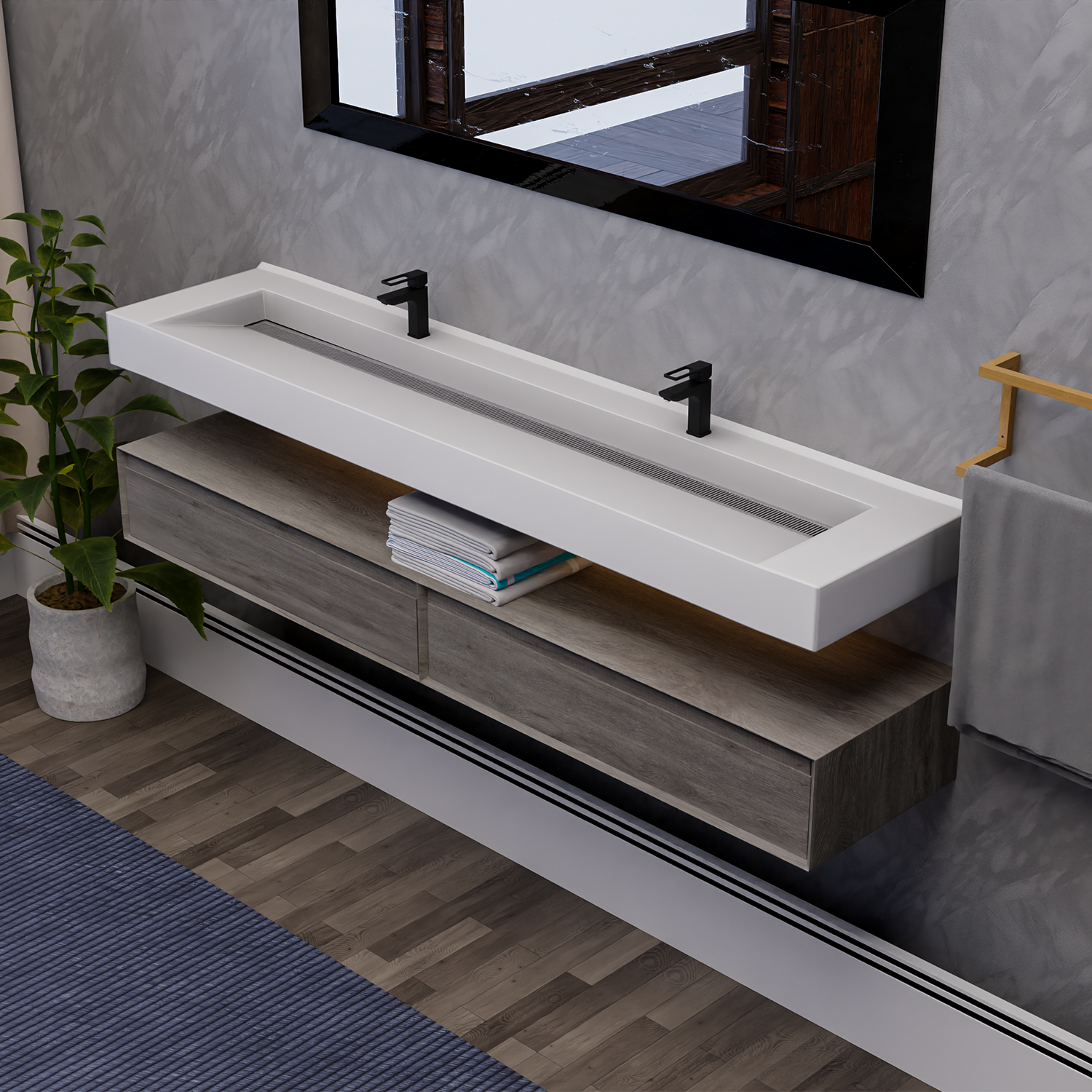 Alysa 84" Floating Bathroom Vanity Set with FLX16 Acrylic Sink & Double Faucet Holes