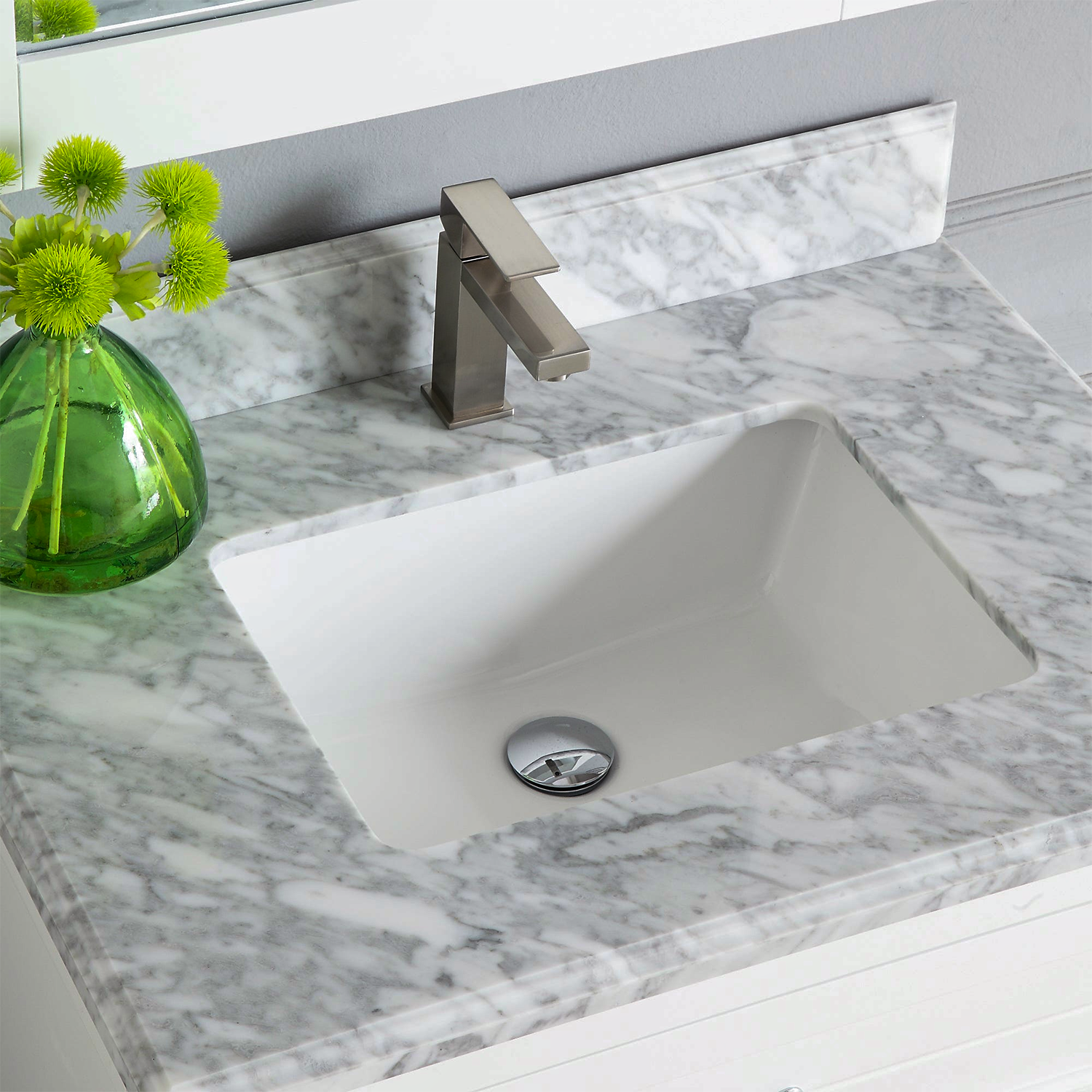 30" Elizabeth Freestanding Solid Wood White Bathroom Vanity with Carrara Natural Marble Sink Top with 4 In. Backsplash