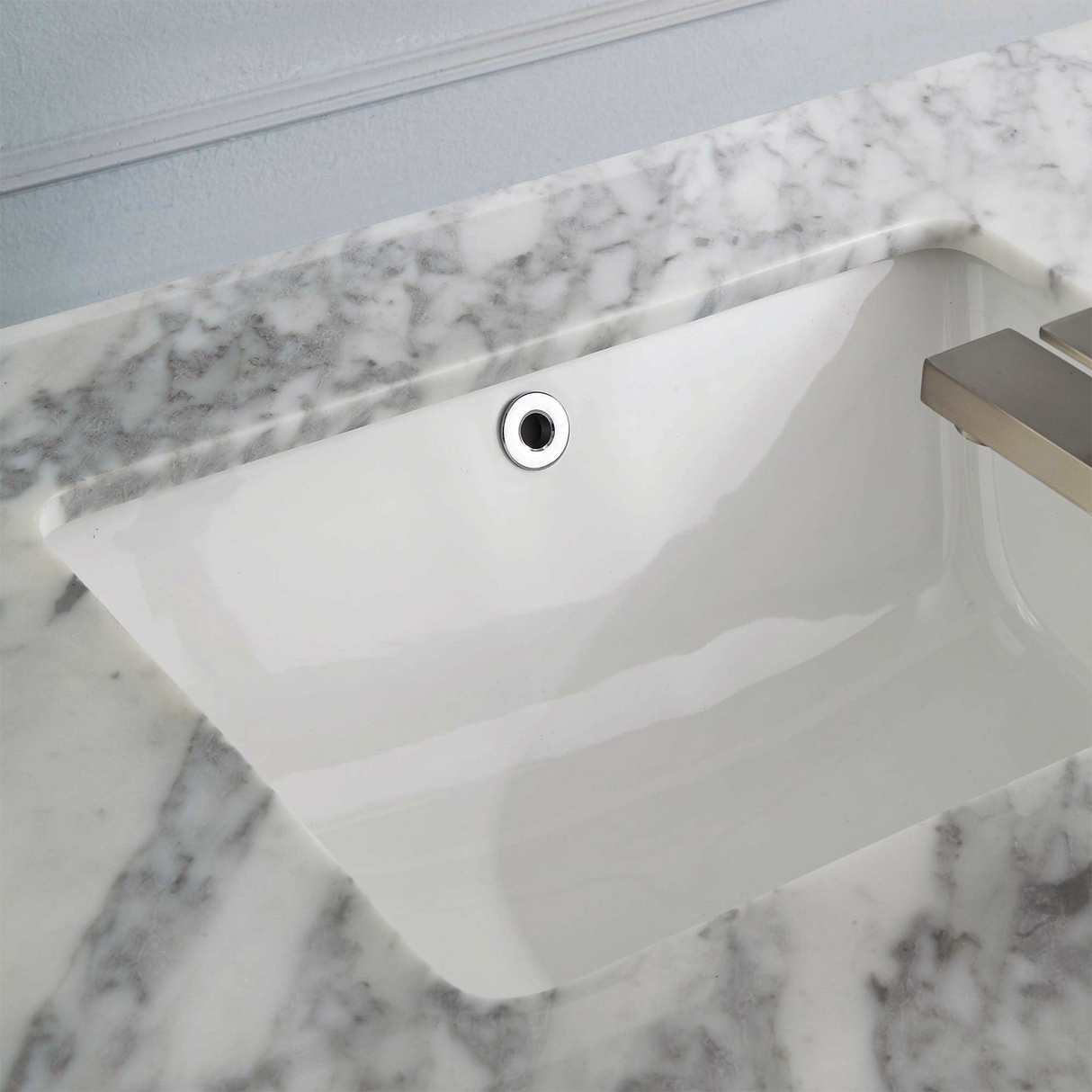 36" Elizabeth Freestanding Solid Wood White Bathroom Vanity with Carrara Natural Marble Sink Top with 4 In. Backsplash