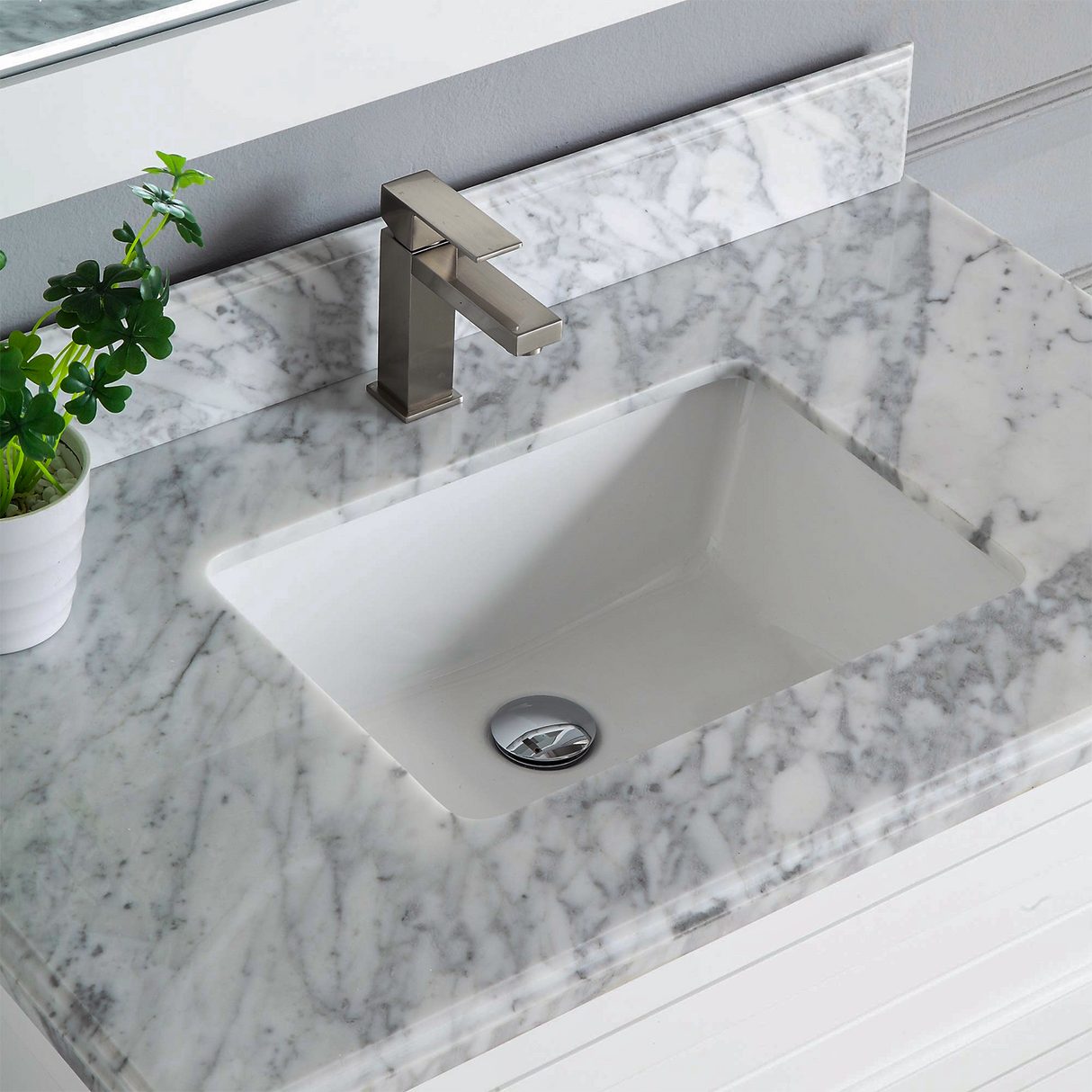 36" Elizabeth Freestanding Solid Wood White Bathroom Vanity with Carrara Natural Marble Sink Top with 4 In. Backsplash