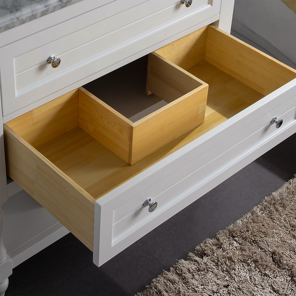 36" Elizabeth Freestanding Solid Wood White Bathroom Vanity with Carrara Natural Marble Sink Top with 4 In. Backsplash