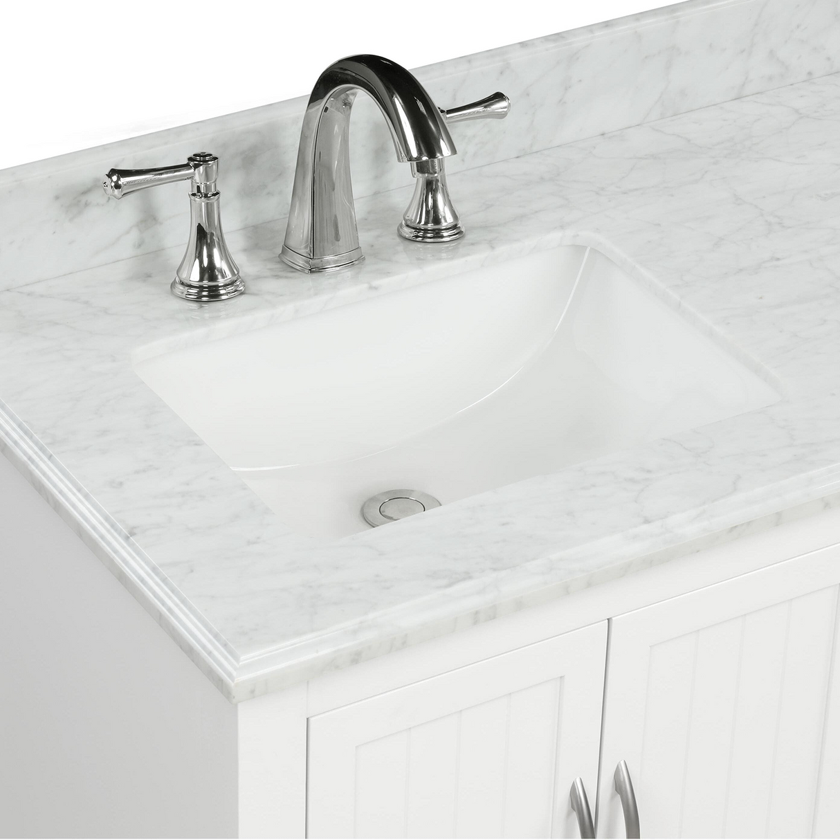 60" Elizabeth Freestanding Solid Wood White Bathroom Vanity with Carrara Natural Marble Double Sink Top with 4 In. Backsplash