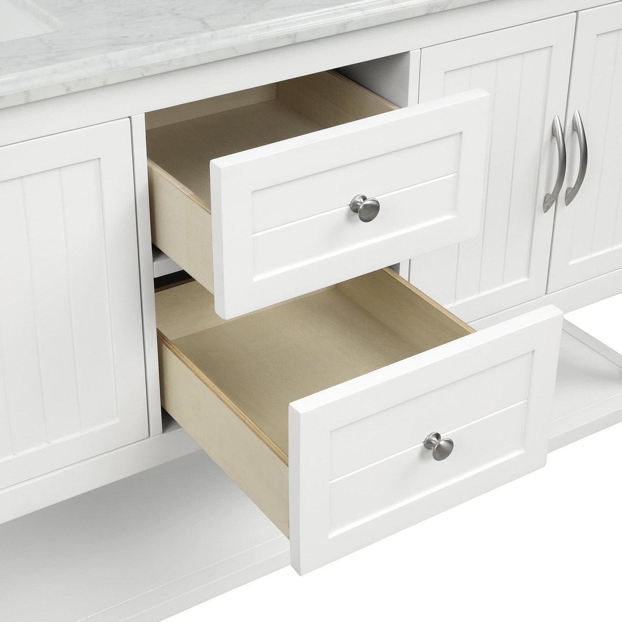 60" Elizabeth Freestanding Solid Wood White Bathroom Vanity with Carrara Natural Marble Double Sink Top with 4 In. Backsplash