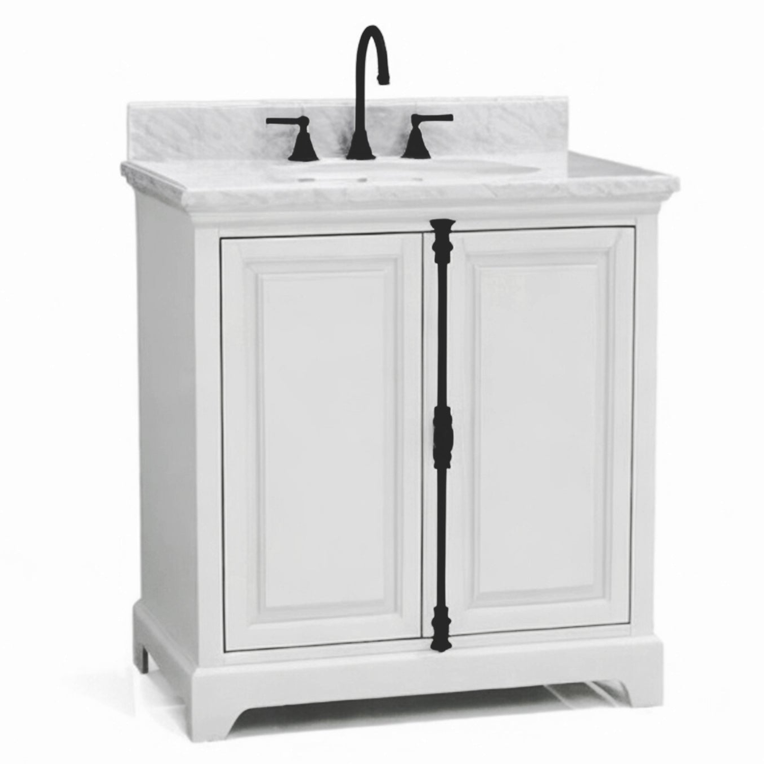 30" Icon Premium Freestanding Solid Wood White Bathroom Vanity with 1 In. Thick Premium Carrara Natural Marble Sink Top with 4 In. Backsplash