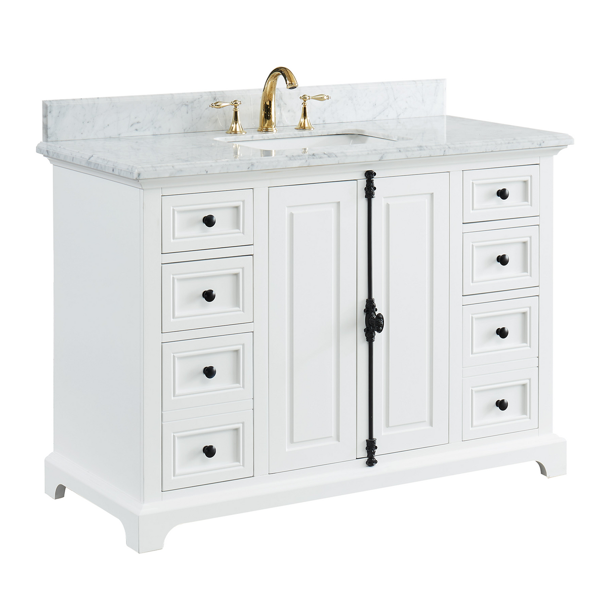 48" Icon Premium Freestanding Solid Wood White Bathroom Vanity with 1 In. Thick Premium Carrara Natural Marble Sink Top with 4 In. Backsplash