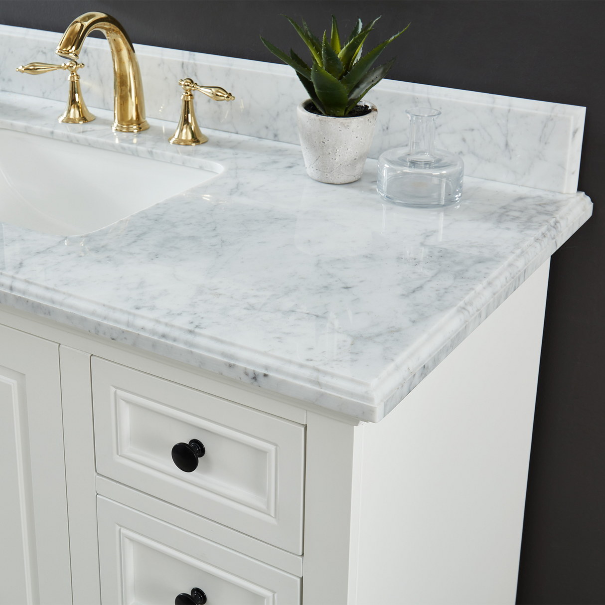 48" Icon Premium Freestanding Solid Wood White Bathroom Vanity with 1 In. Thick Premium Carrara Natural Marble Sink Top with 4 In. Backsplash