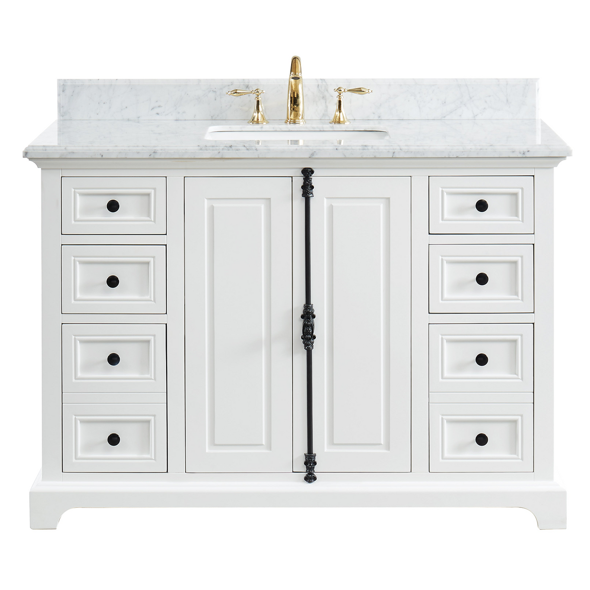 48" Icon Premium Freestanding Solid Wood White Bathroom Vanity with 1 In. Thick Premium Carrara Natural Marble Sink Top with 4 In. Backsplash
