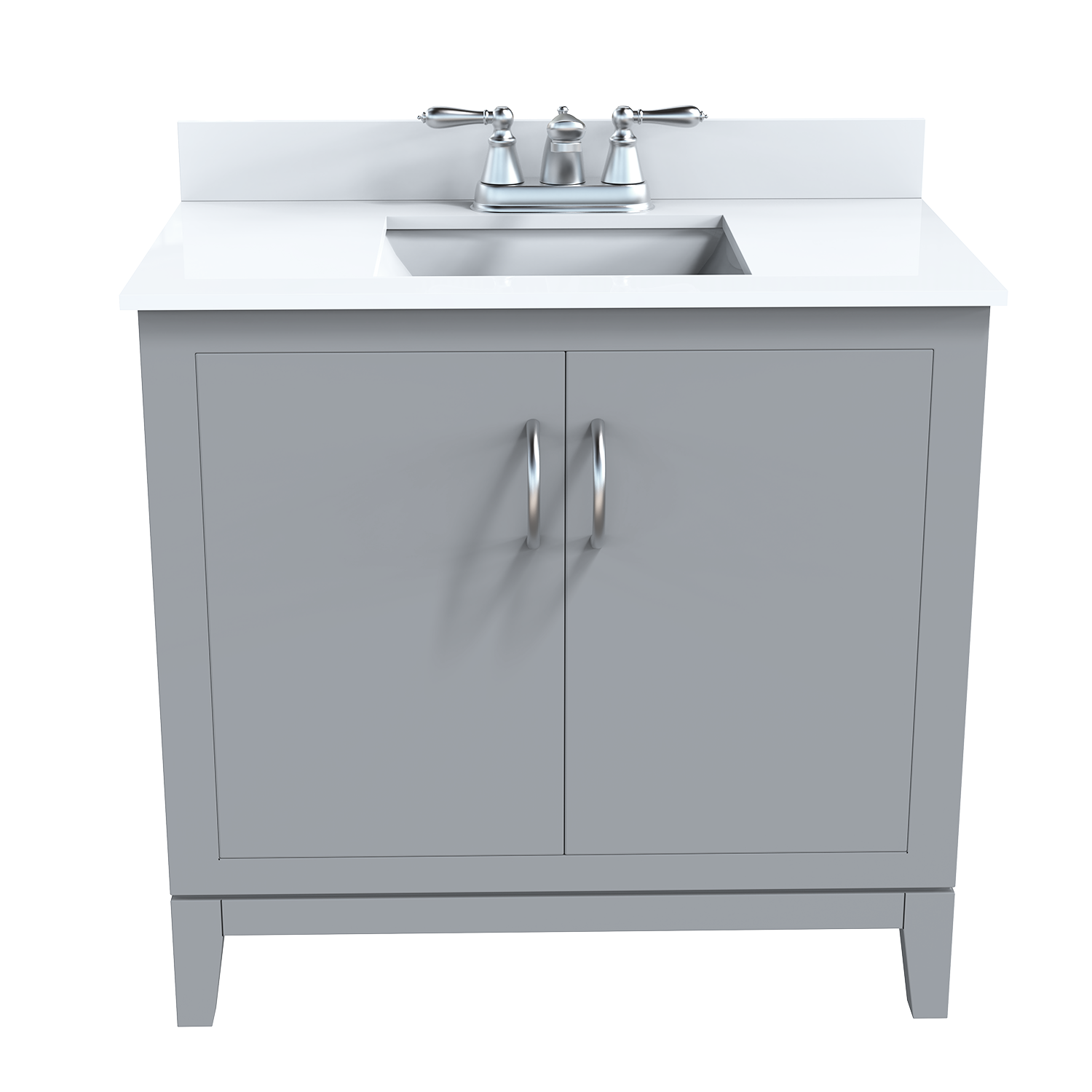 Gray 36" Luton Freestanding Solid Wood Bathroom Vanity With Crystal White Engineered Stone Sink Top & 4 In. Backsplash in Nature Wood Finish