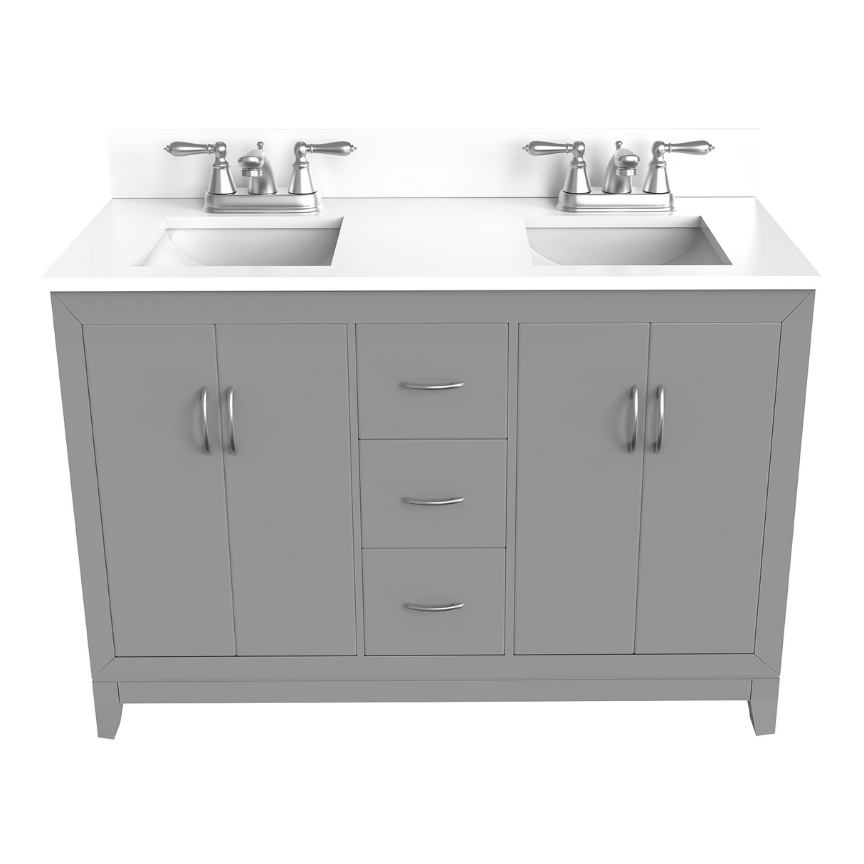 Gray 60" Luton Freestanding Solid Wood Bathroom Vanity With Crystal White Engineered Stone Double Sink Top & 4 In. Backsplash in Nature Wood Finish