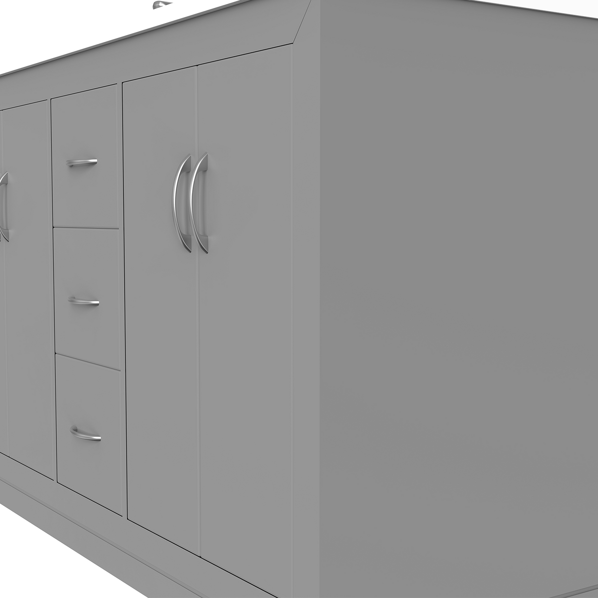 Gray 60" Luton Freestanding Solid Wood Bathroom Vanity With Crystal White Engineered Stone Double Sink Top & 4 In. Backsplash in Nature Wood Finish