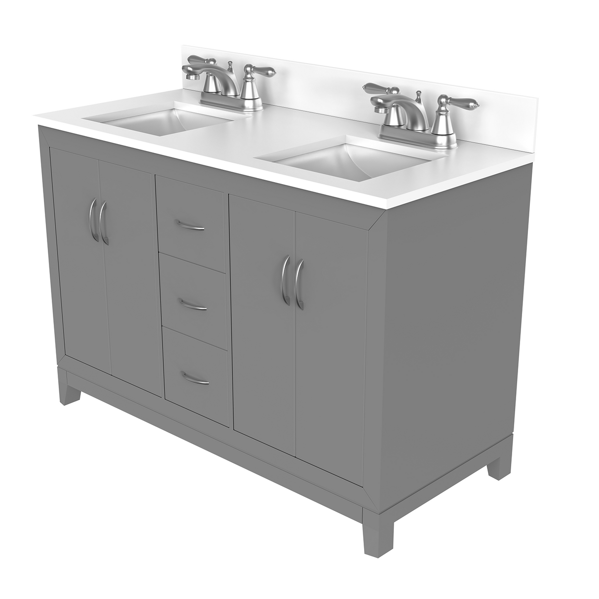 Gray 60" Luton Freestanding Solid Wood Bathroom Vanity With Crystal White Engineered Stone Double Sink Top & 4 In. Backsplash in Nature Wood Finish