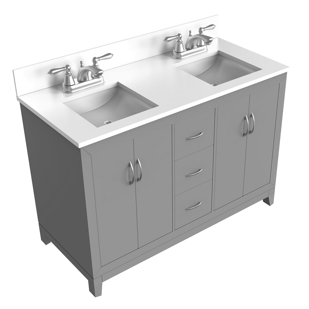 Gray 60" Luton Freestanding Solid Wood Bathroom Vanity With Crystal White Engineered Stone Double Sink Top & 4 In. Backsplash in Nature Wood Finish