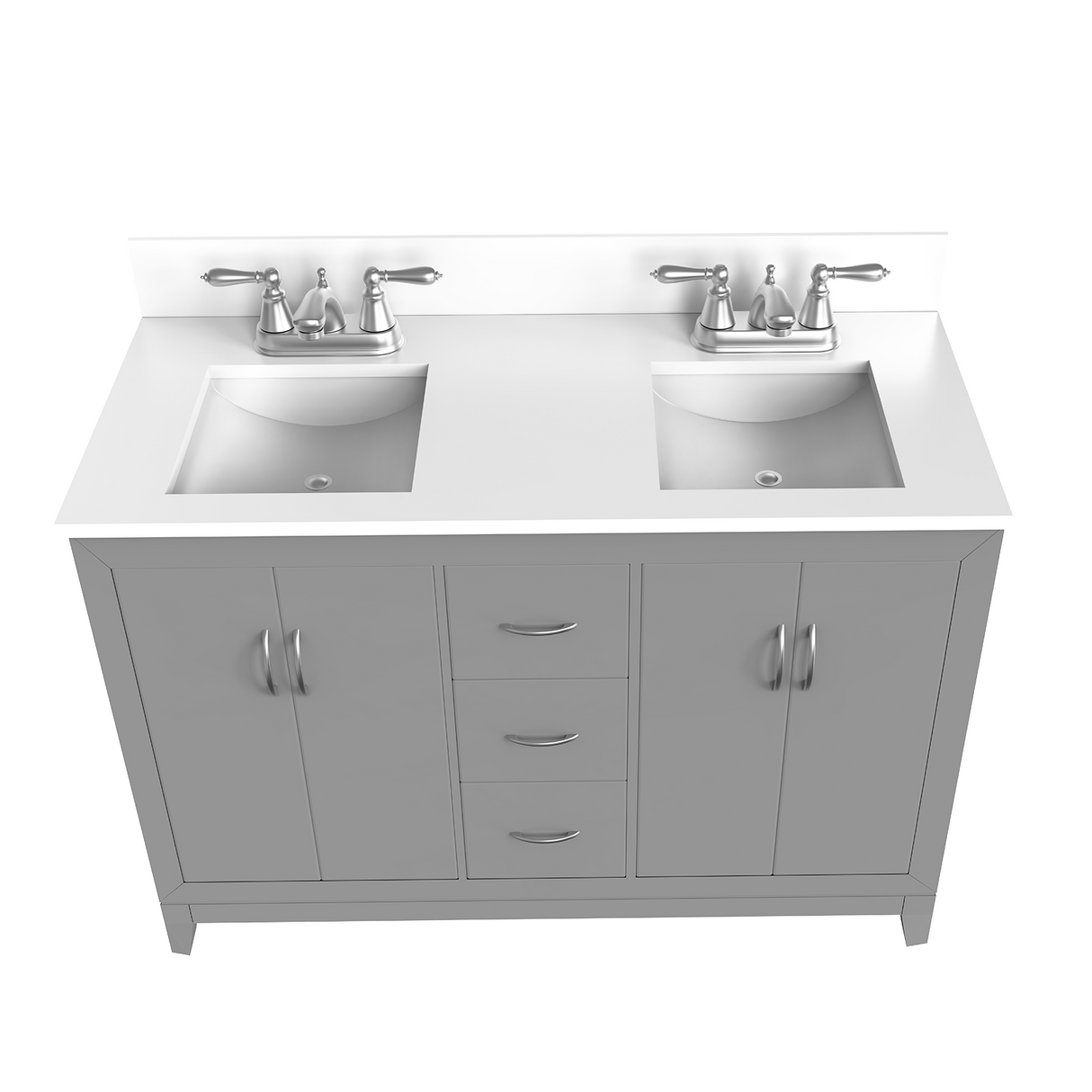 Gray 60" Luton Freestanding Solid Wood Bathroom Vanity With Crystal White Engineered Stone Double Sink Top & 4 In. Backsplash in Nature Wood Finish