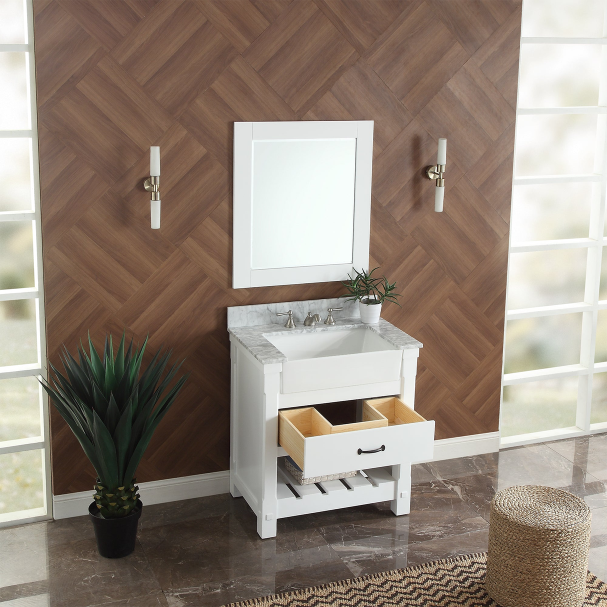 31" Bathroom Vanity in White With Sink - Premium Farmington Family