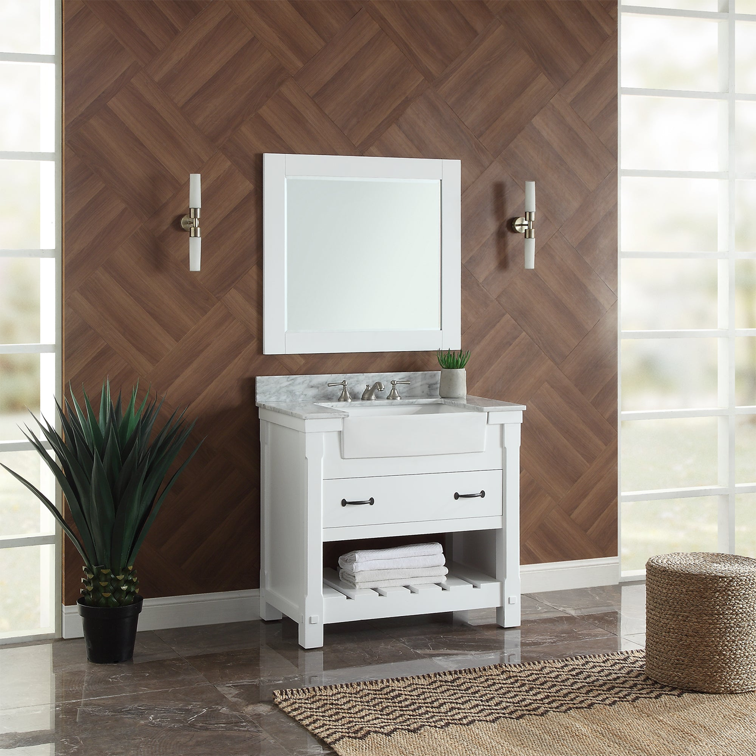 37" Bathroom Vanity in White With Sink - Premium Farmington Family
