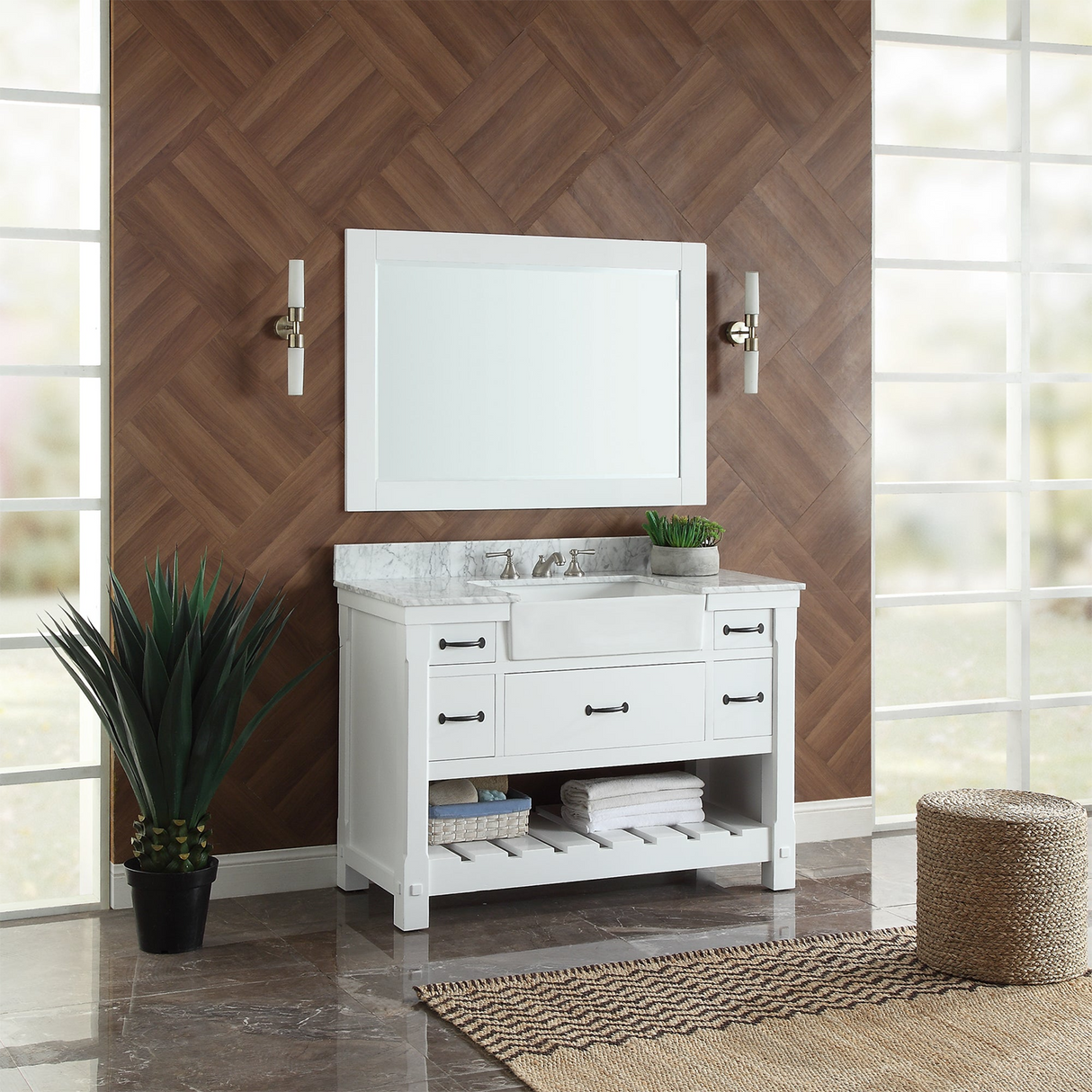 49" Bathroom Vanity in White With Sink - Premium Farmington Family
