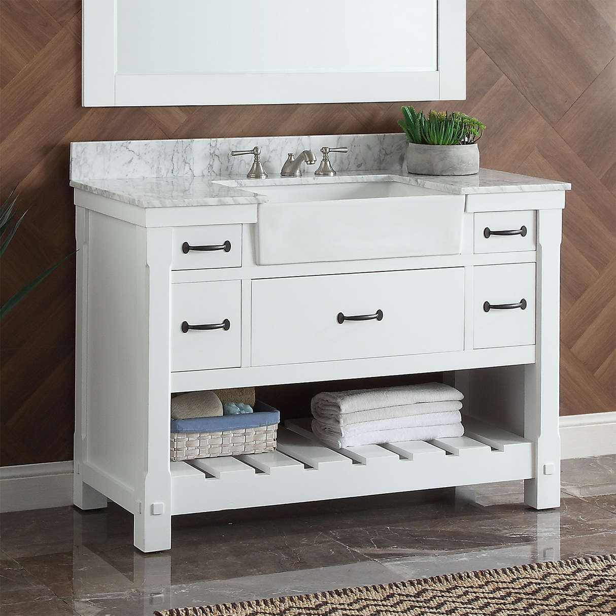 49" Bathroom Vanity in White With Sink - Premium Farmington Family