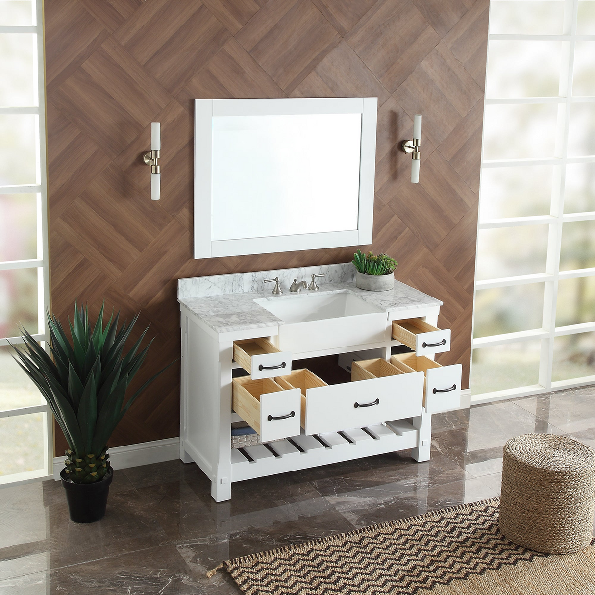 49" Bathroom Vanity in White With Sink - Premium Farmington Family