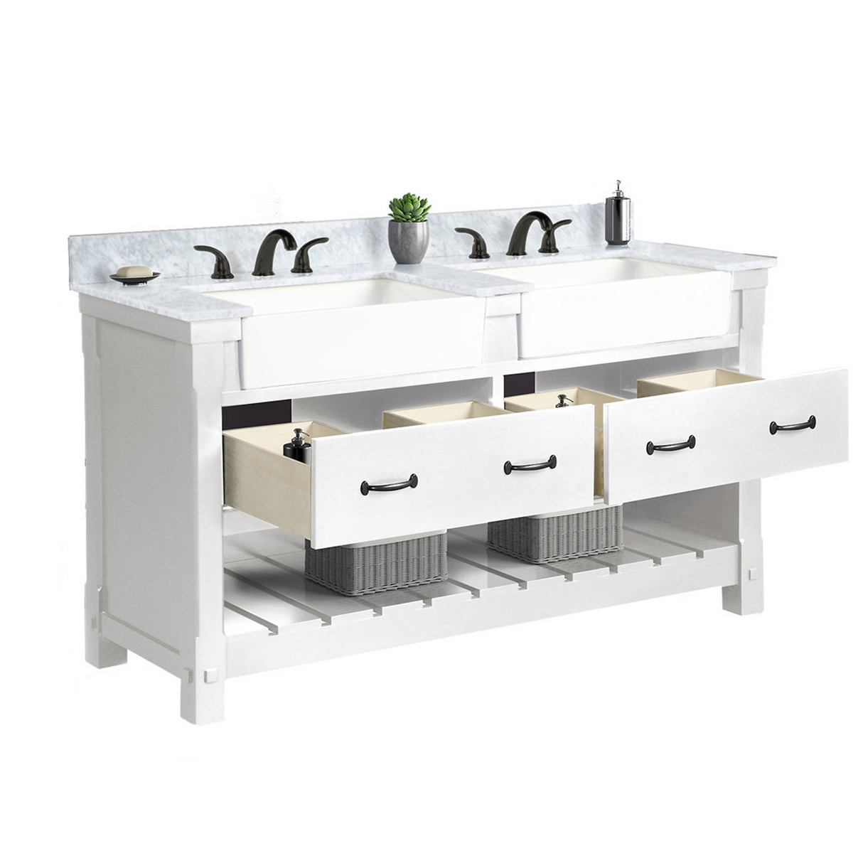 61" Bathroom Vanity in White With Double Sink - Premium Farmington Family