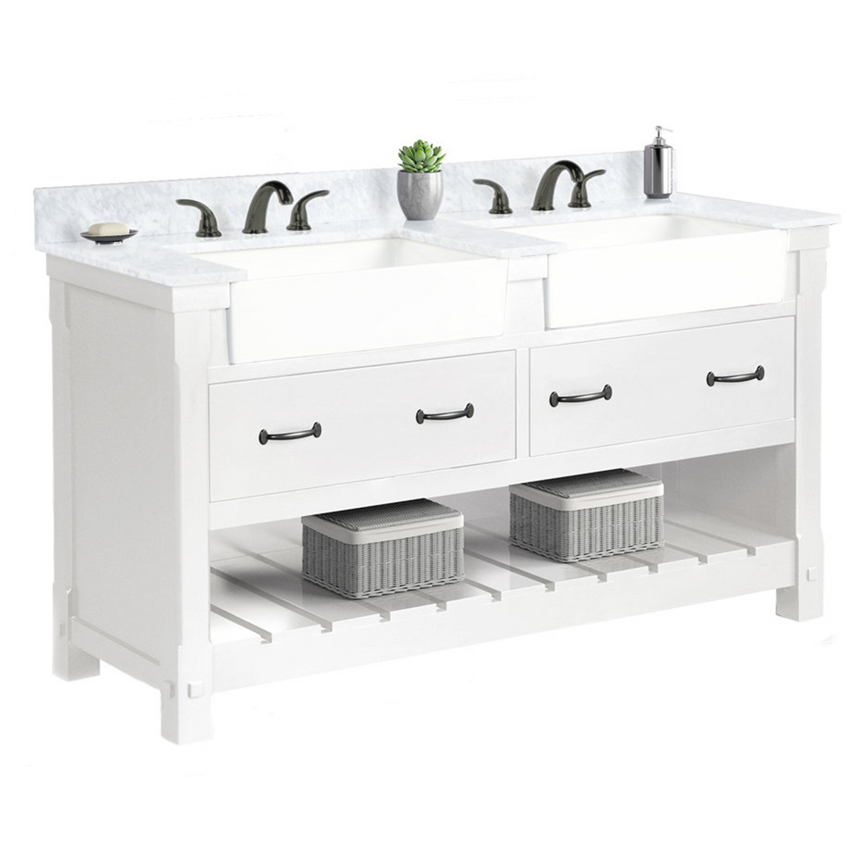 61" Bathroom Vanity in White With Double Sink - Premium Farmington Family